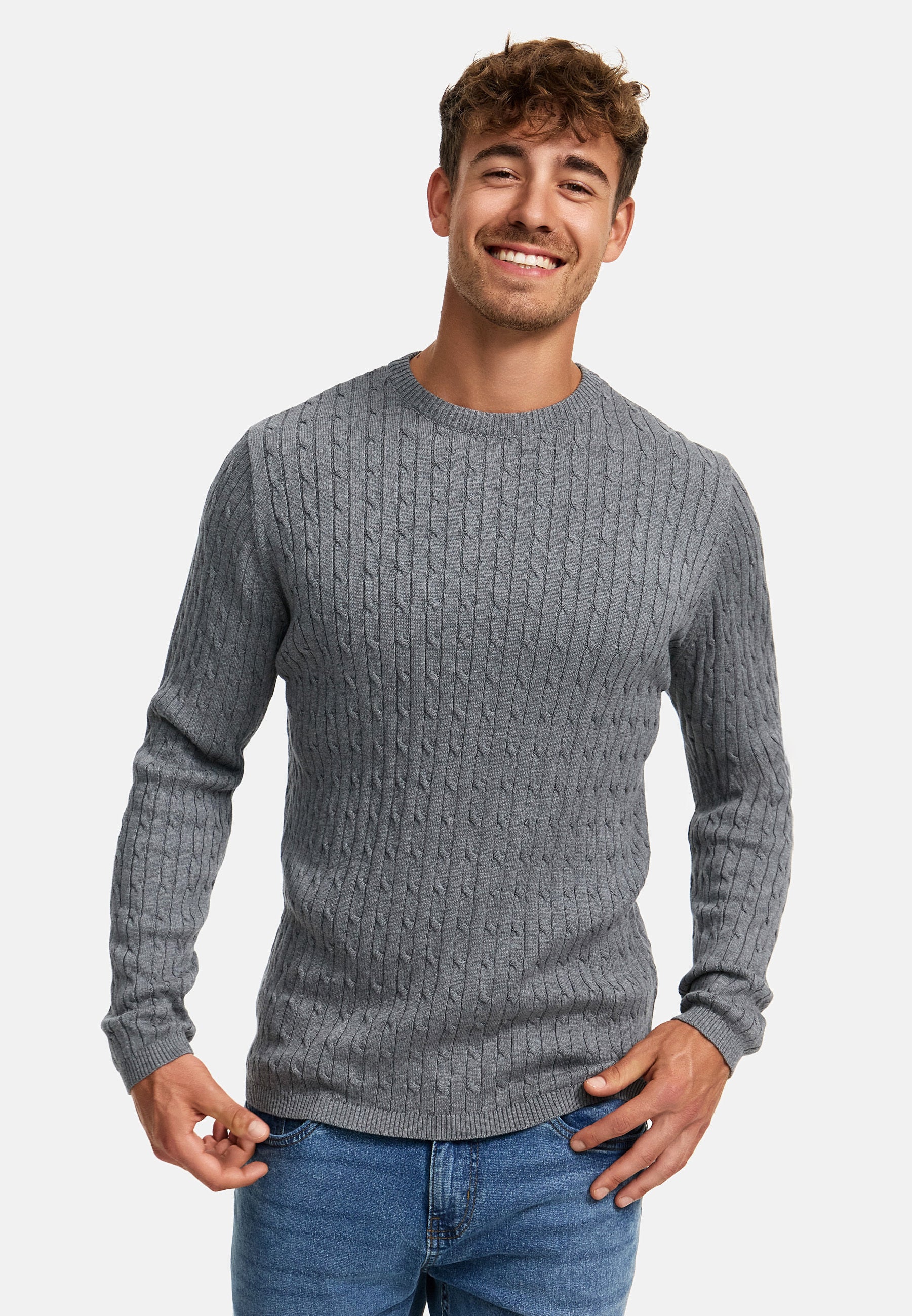 KRONSTADT | Men's Knitted Sweater KSCable Lt Grey Mix – Kronstadt