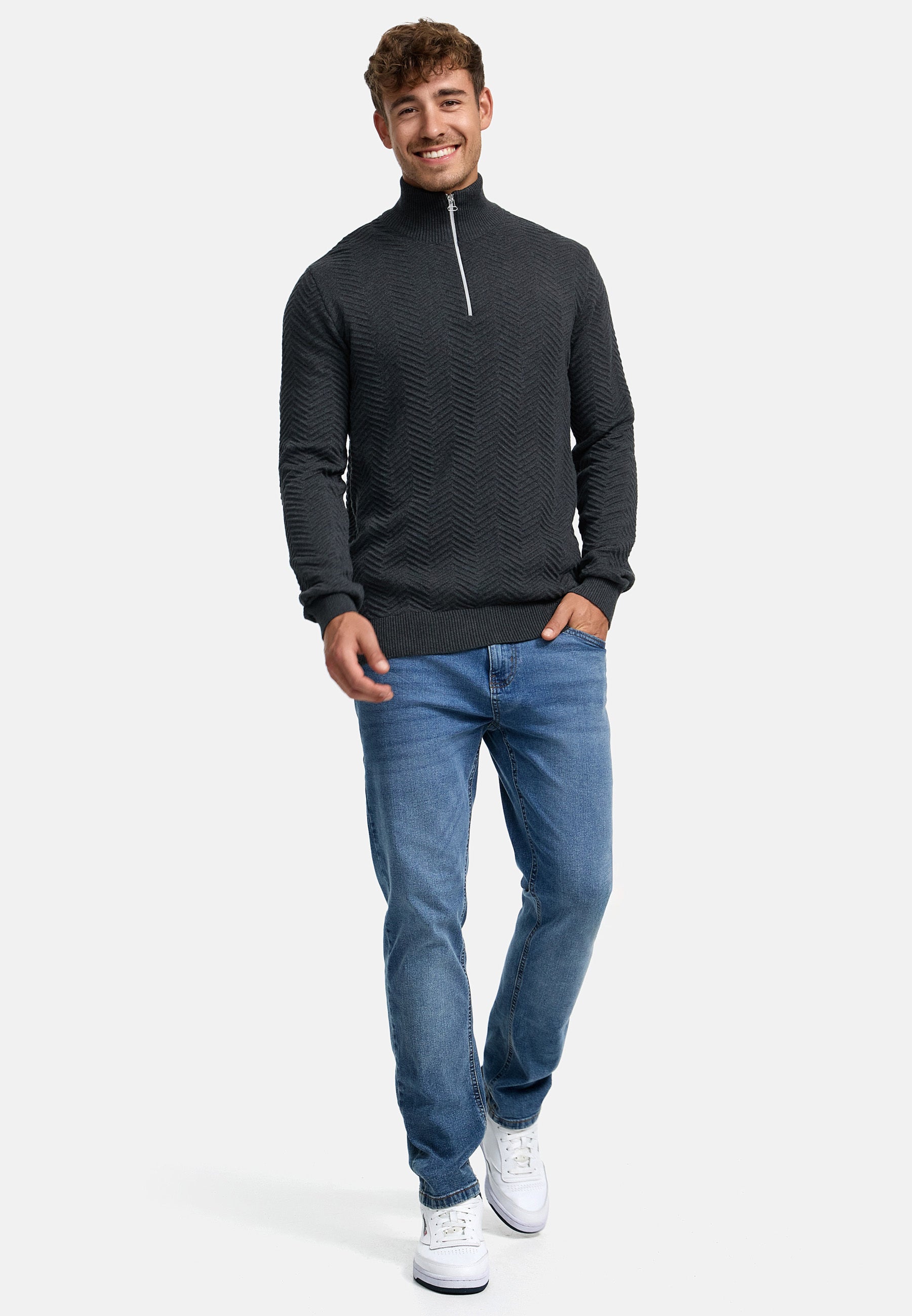 Strickpullover KSCarlo Half-Zip Charcoal Mix