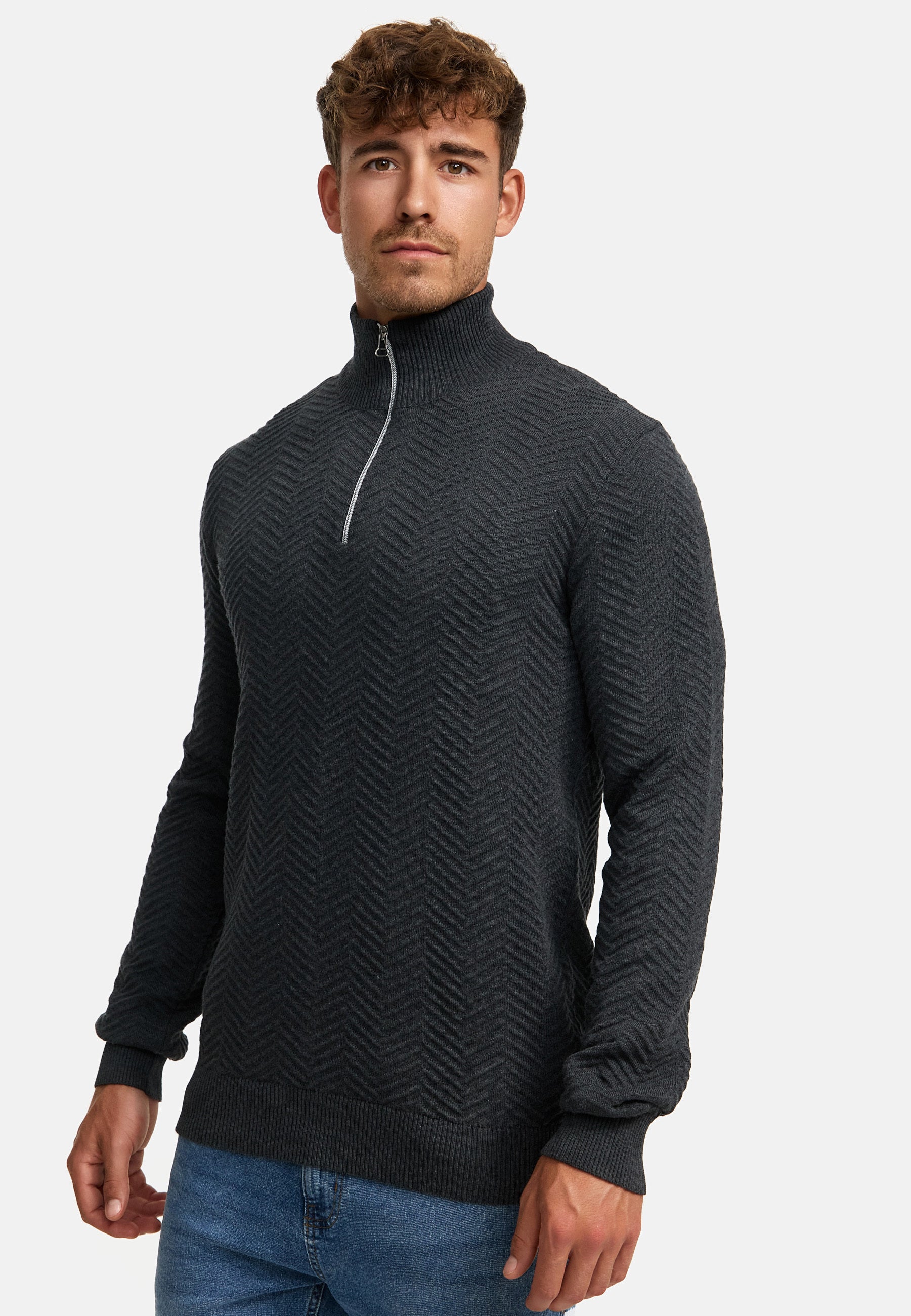 KRONSTADT | Men's Knitted Sweater KSCarlo Half-Zip Charcoal Mix