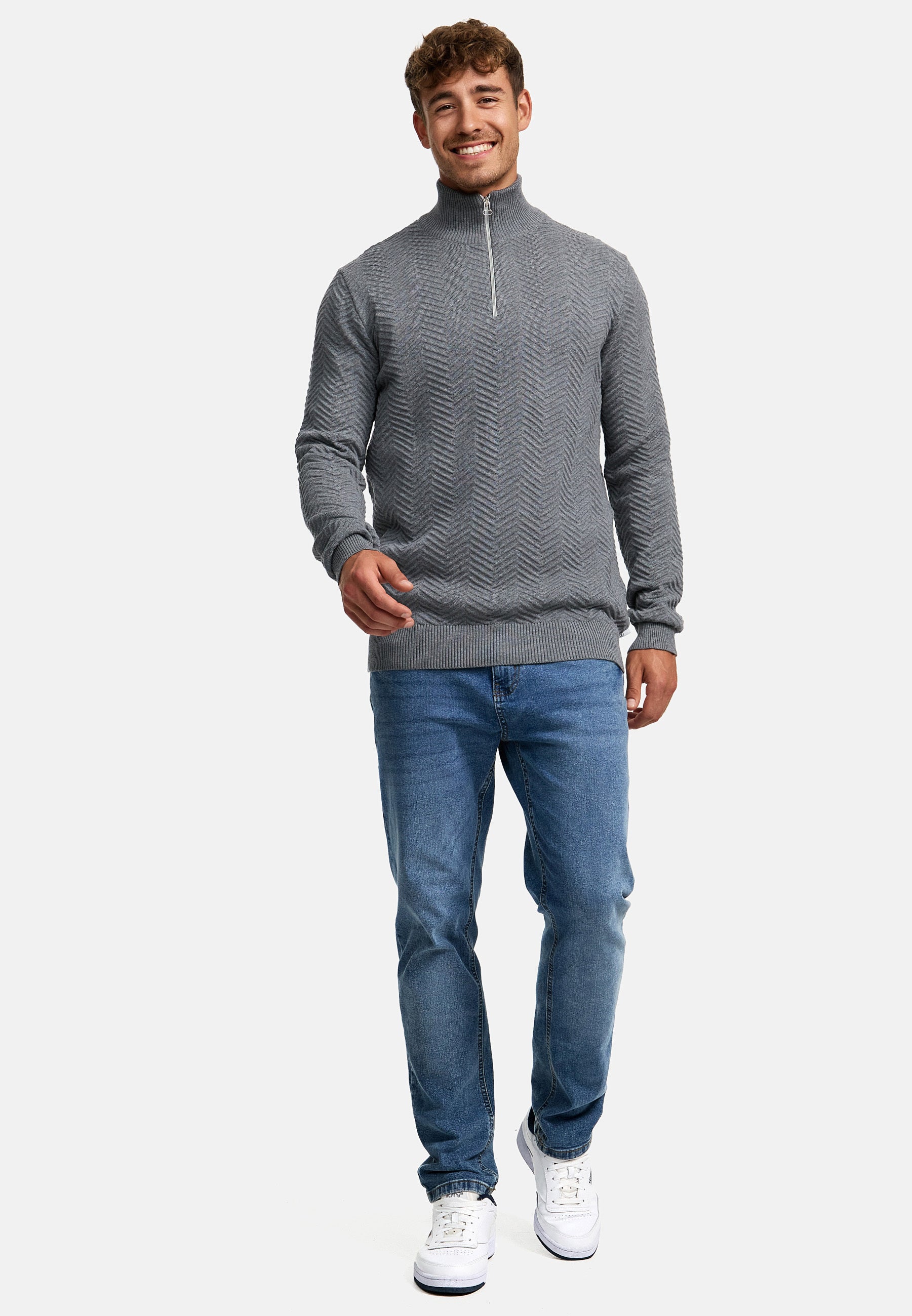 Strickpullover KSCarlo Half-Zip Lt Grey