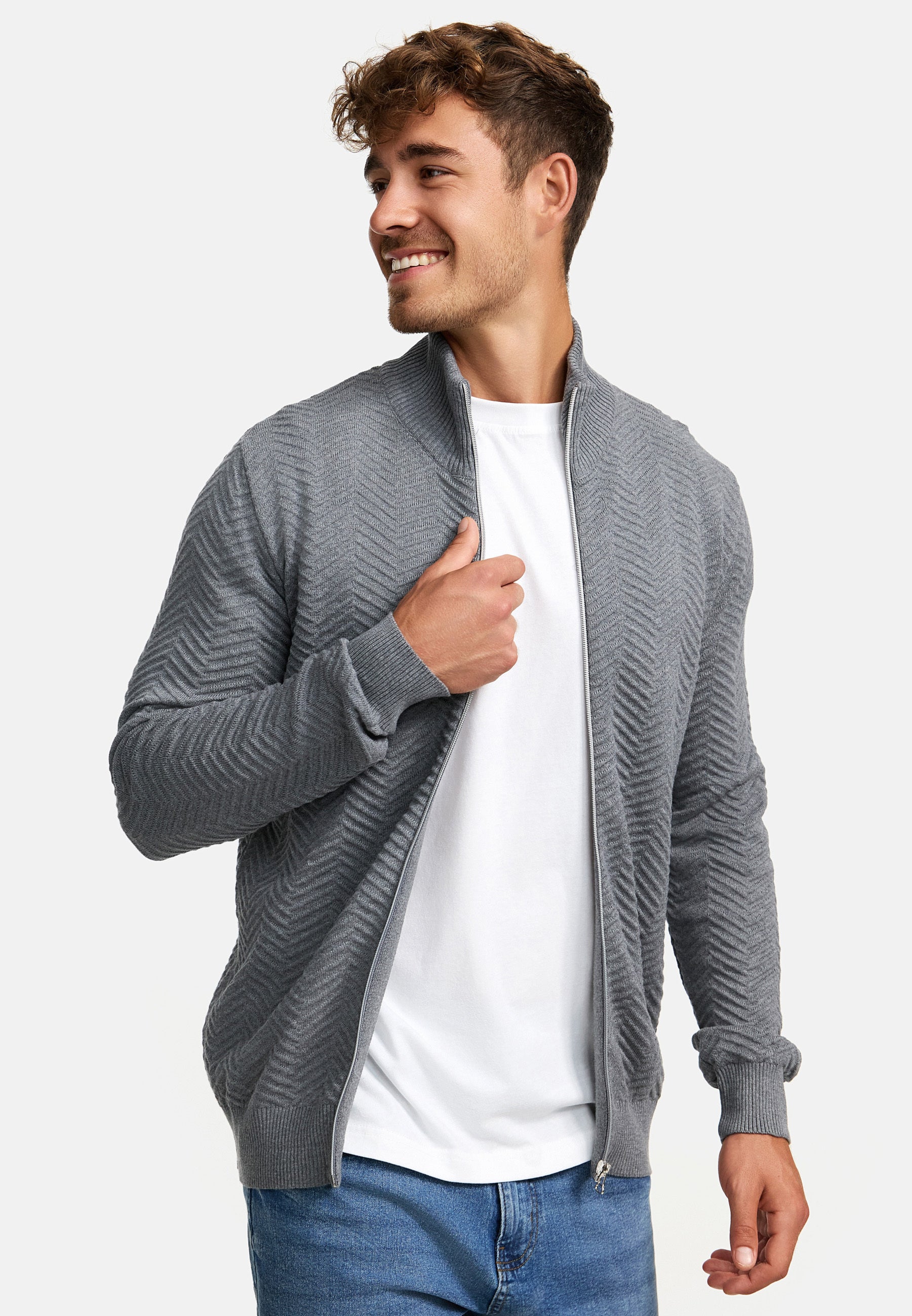 Strickjacke KSCarlo Zip Lt Grey Mix