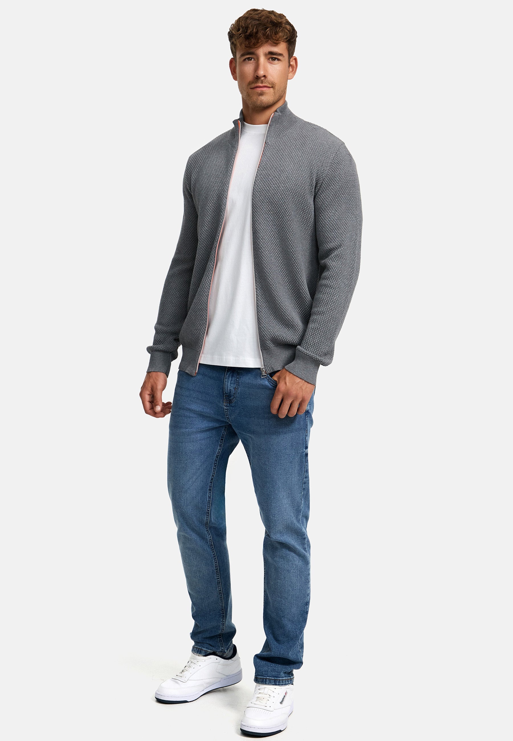 Strickjacke KSErik Zip Lt Grey Mix