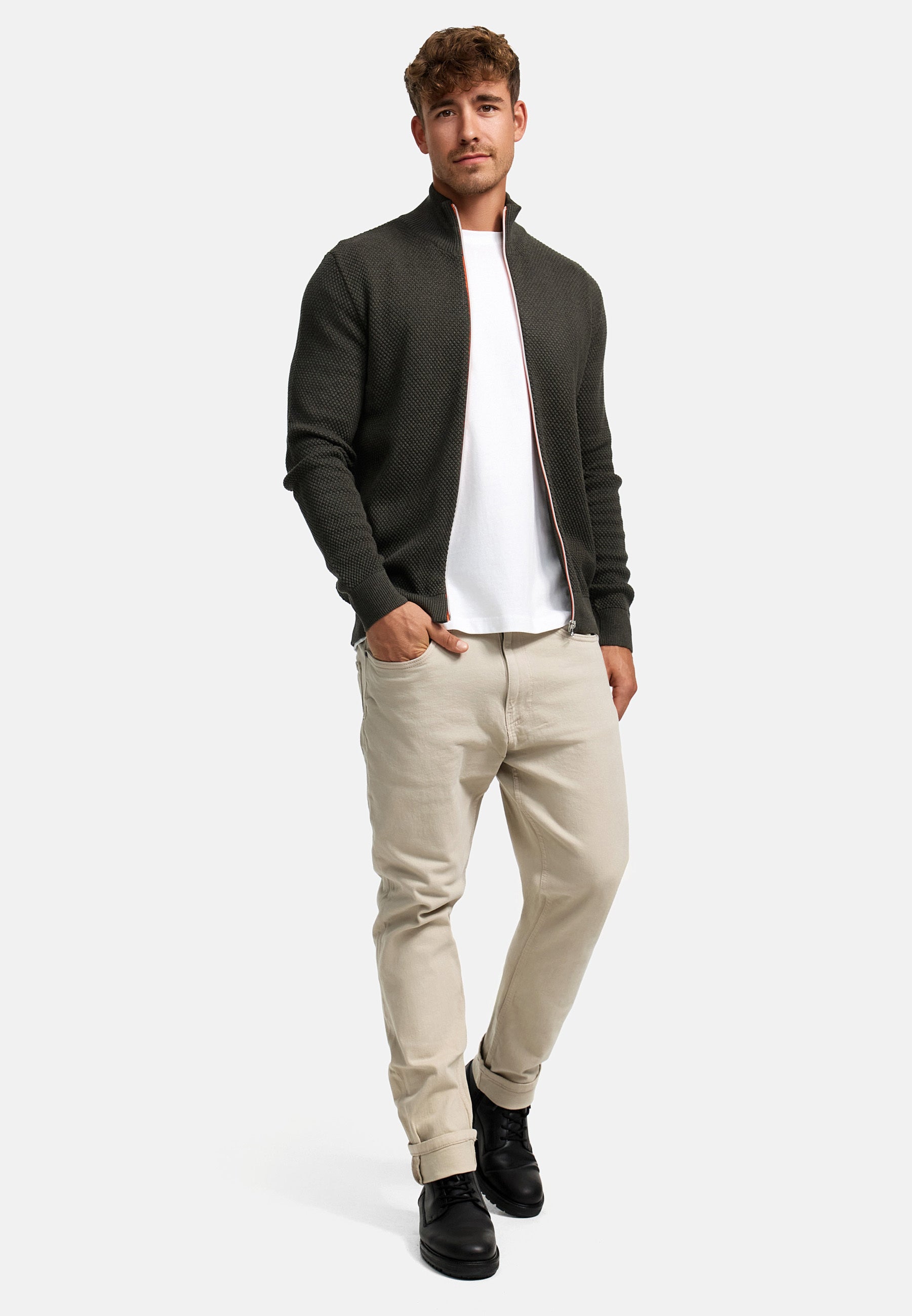 Strickjacke KSErik Zip Army Mix