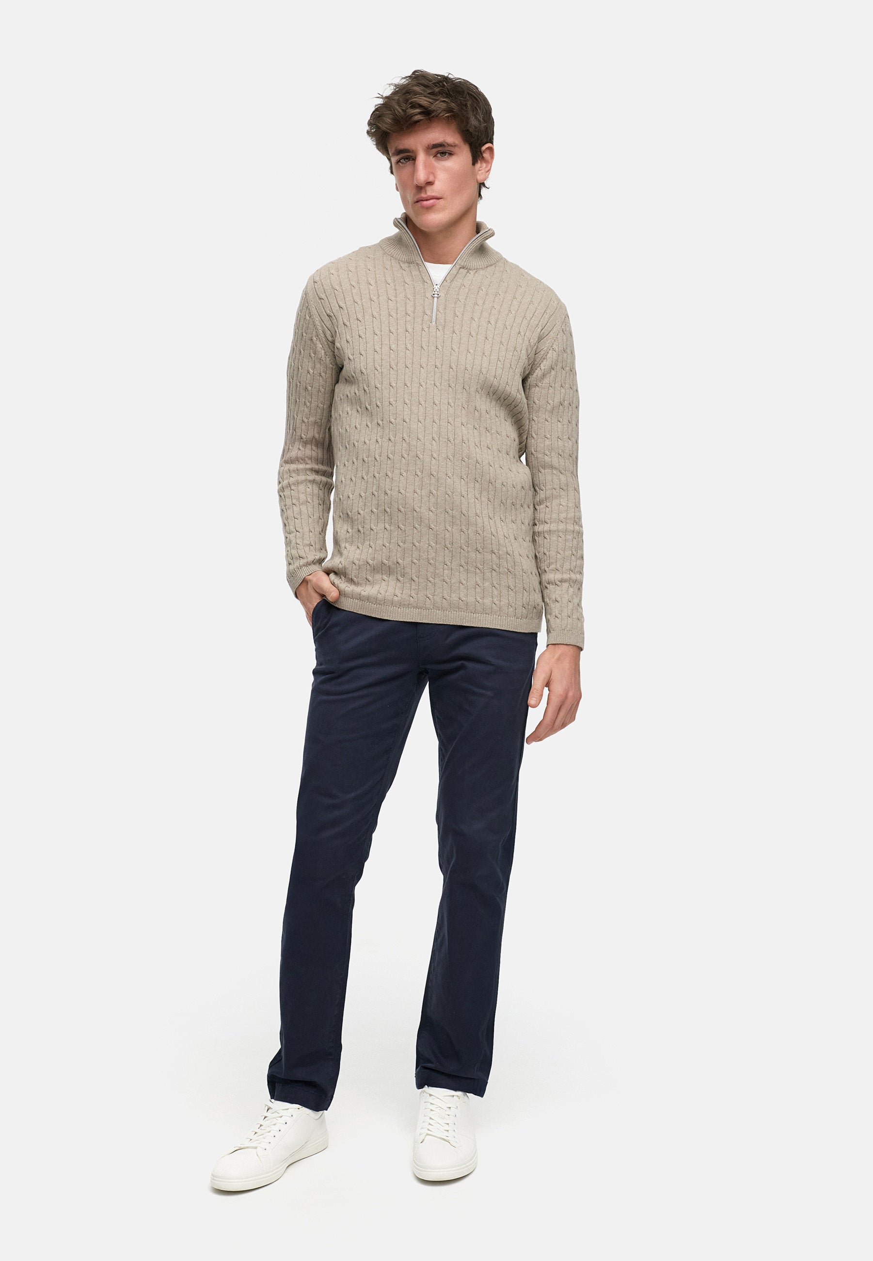 Strickpullover KSCable Half-Zip Beige Mix