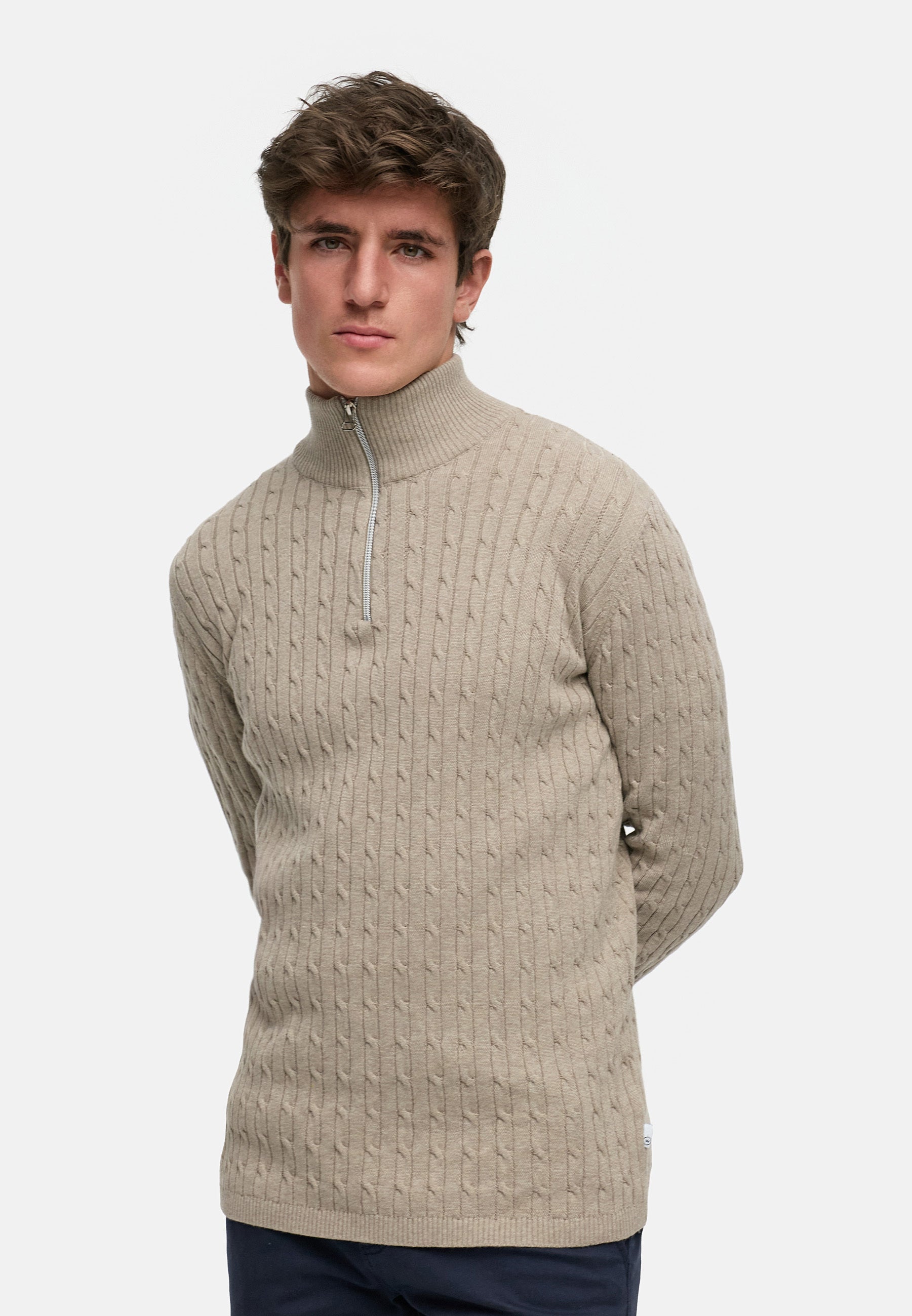 Strickpullover KSCable Half-Zip Beige Mix