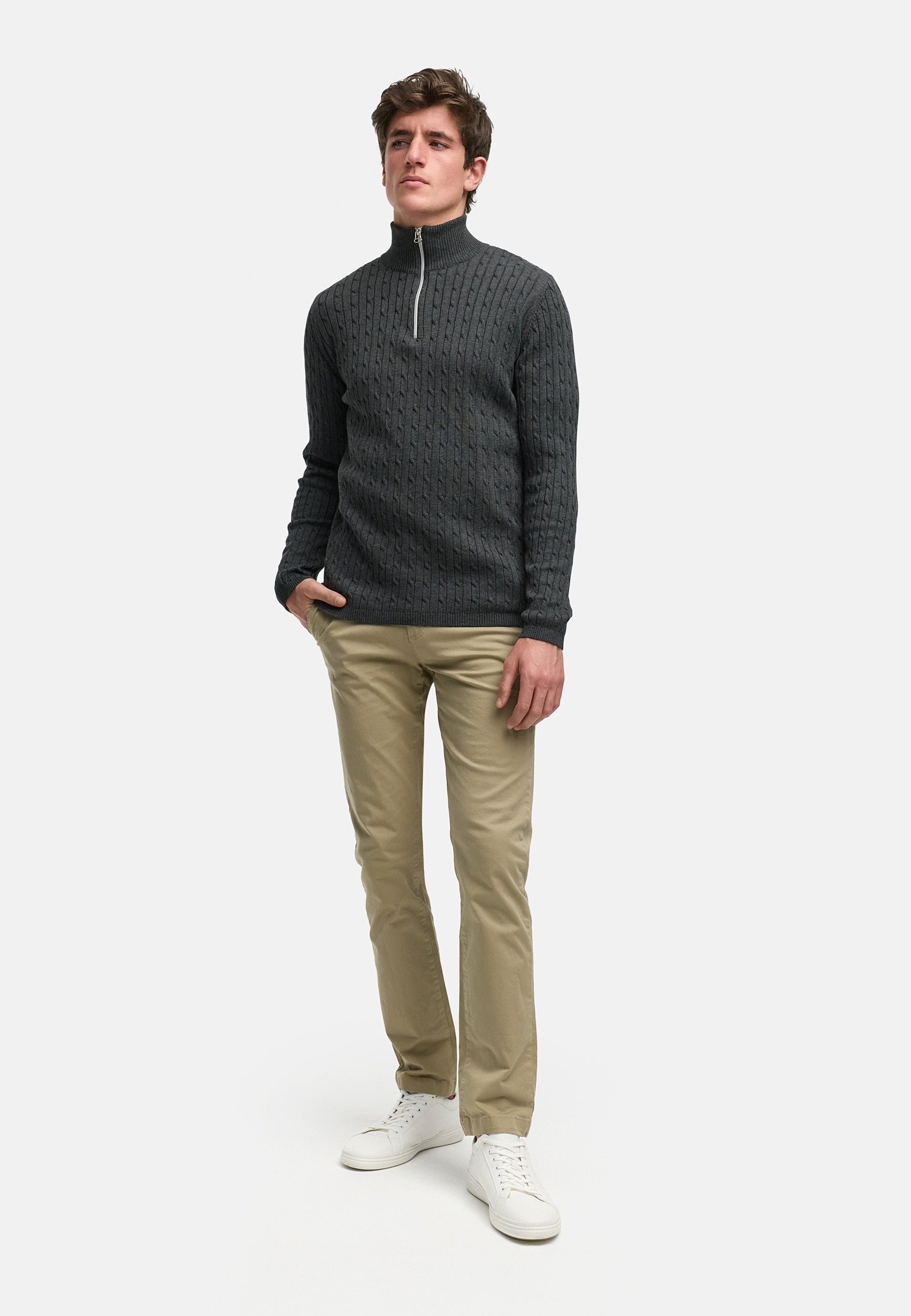 Strickpullover KSCable Half-Zip Charcoal Mix