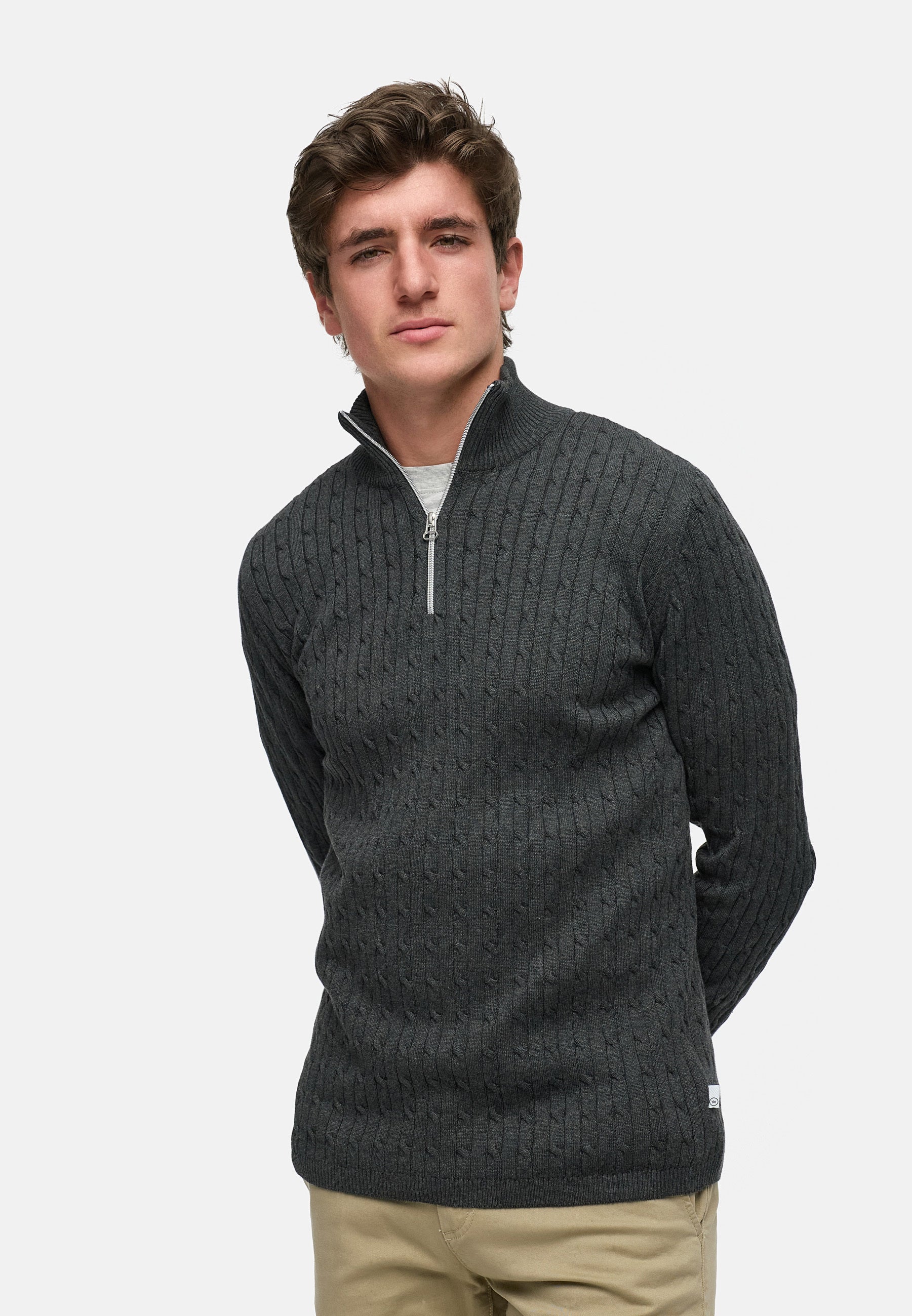 Strickpullover KSCable Half-Zip Charcoal Mix