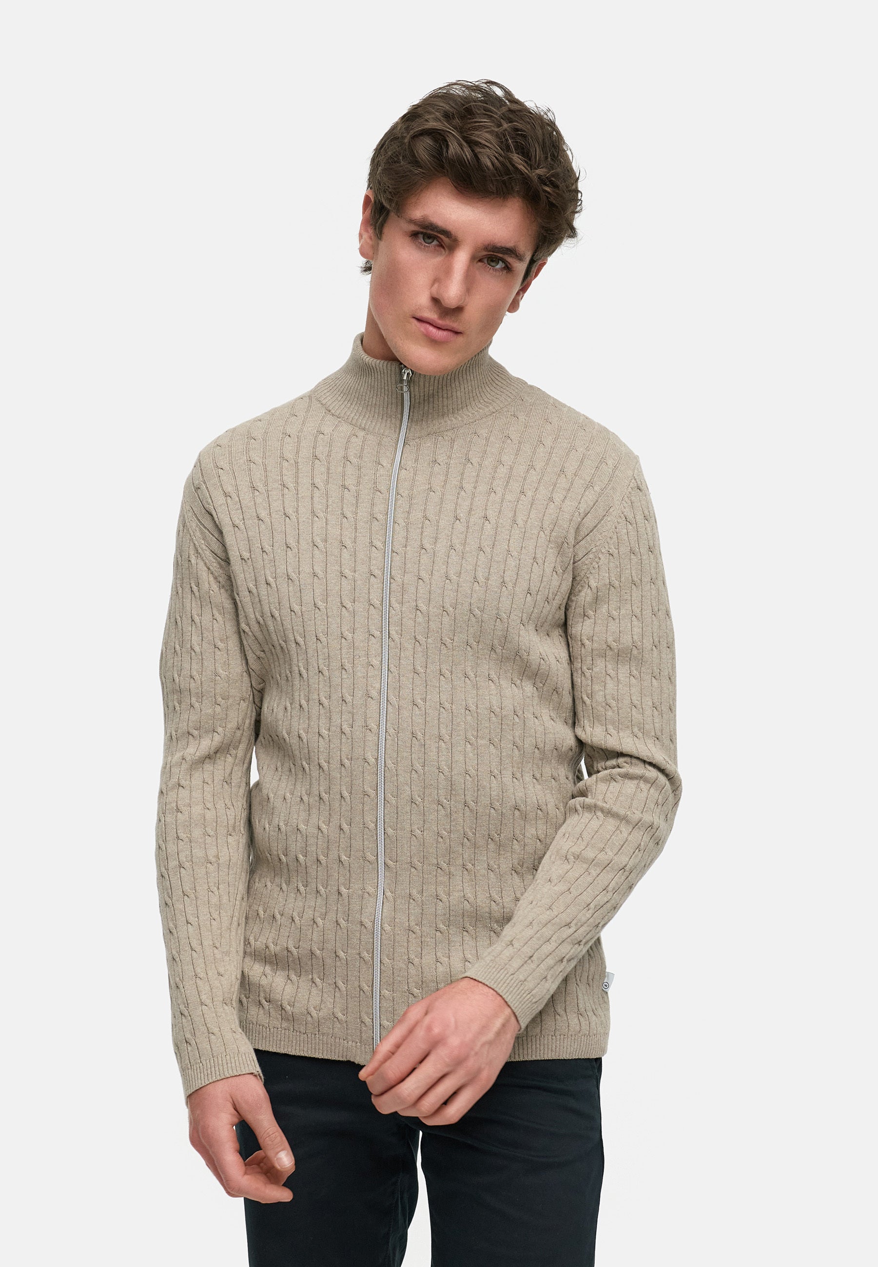 Strickjacke KSCable Zip Beige Mix