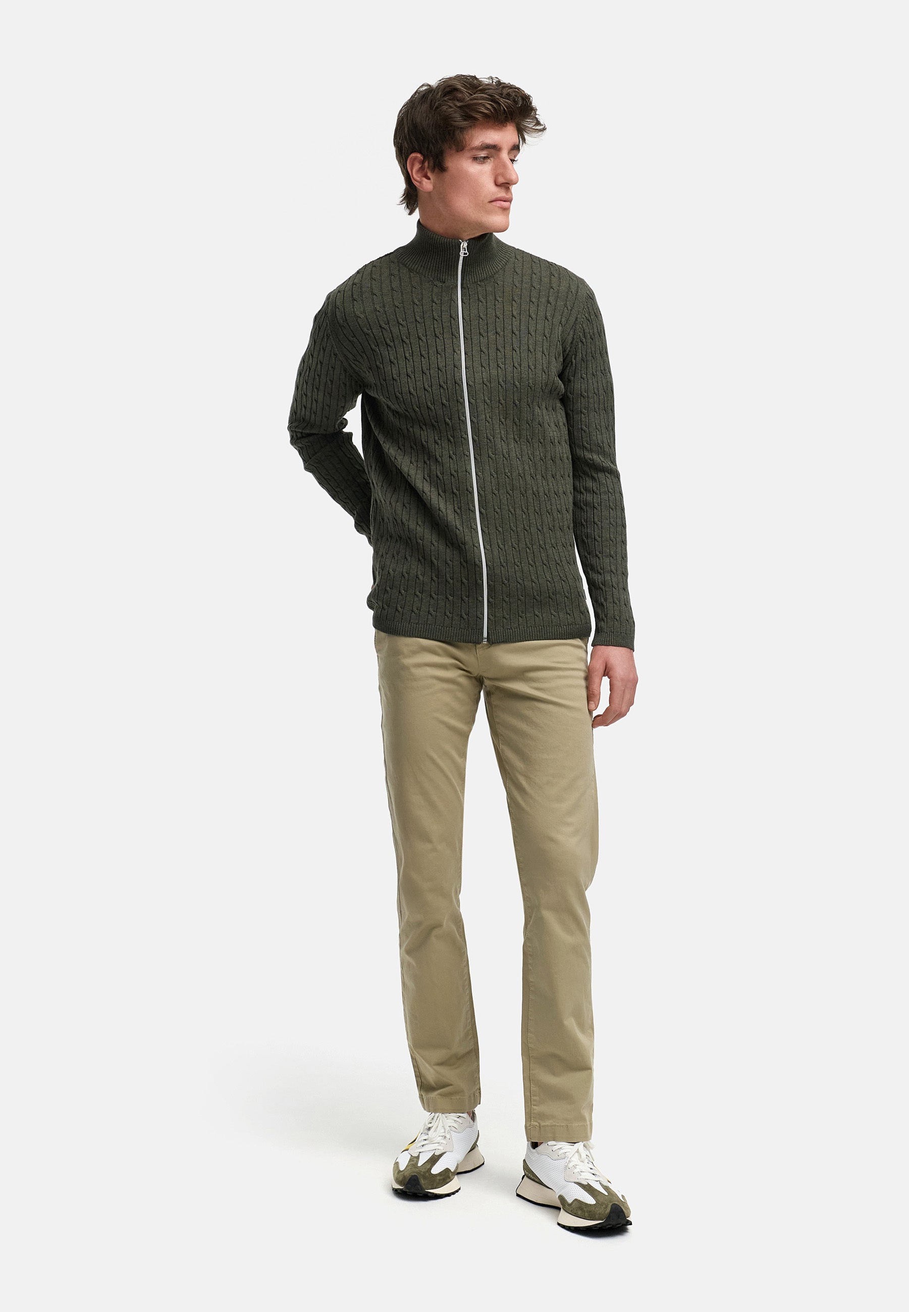 Strickjacke KSCable Zip Army Mix