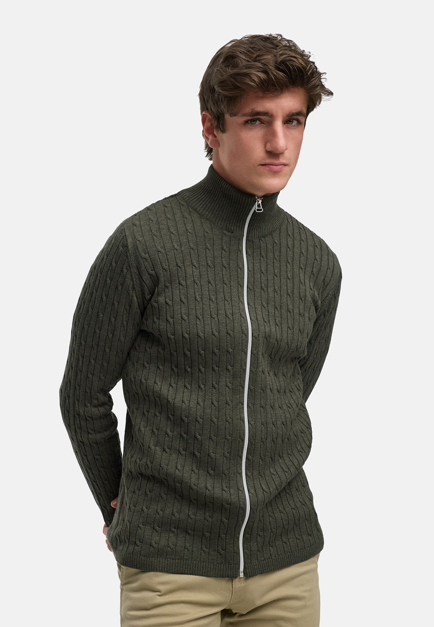 Strickjacke KSCable Zip Army Mix