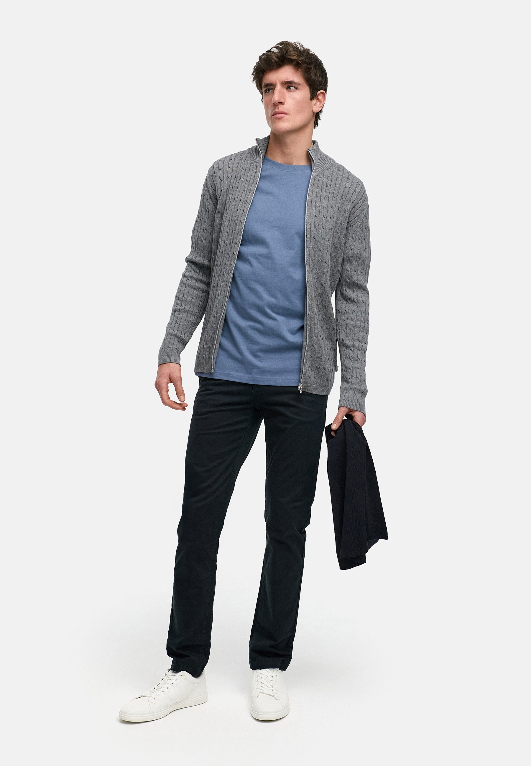 Strickjacke KSCable Zip Lt Grey Mix