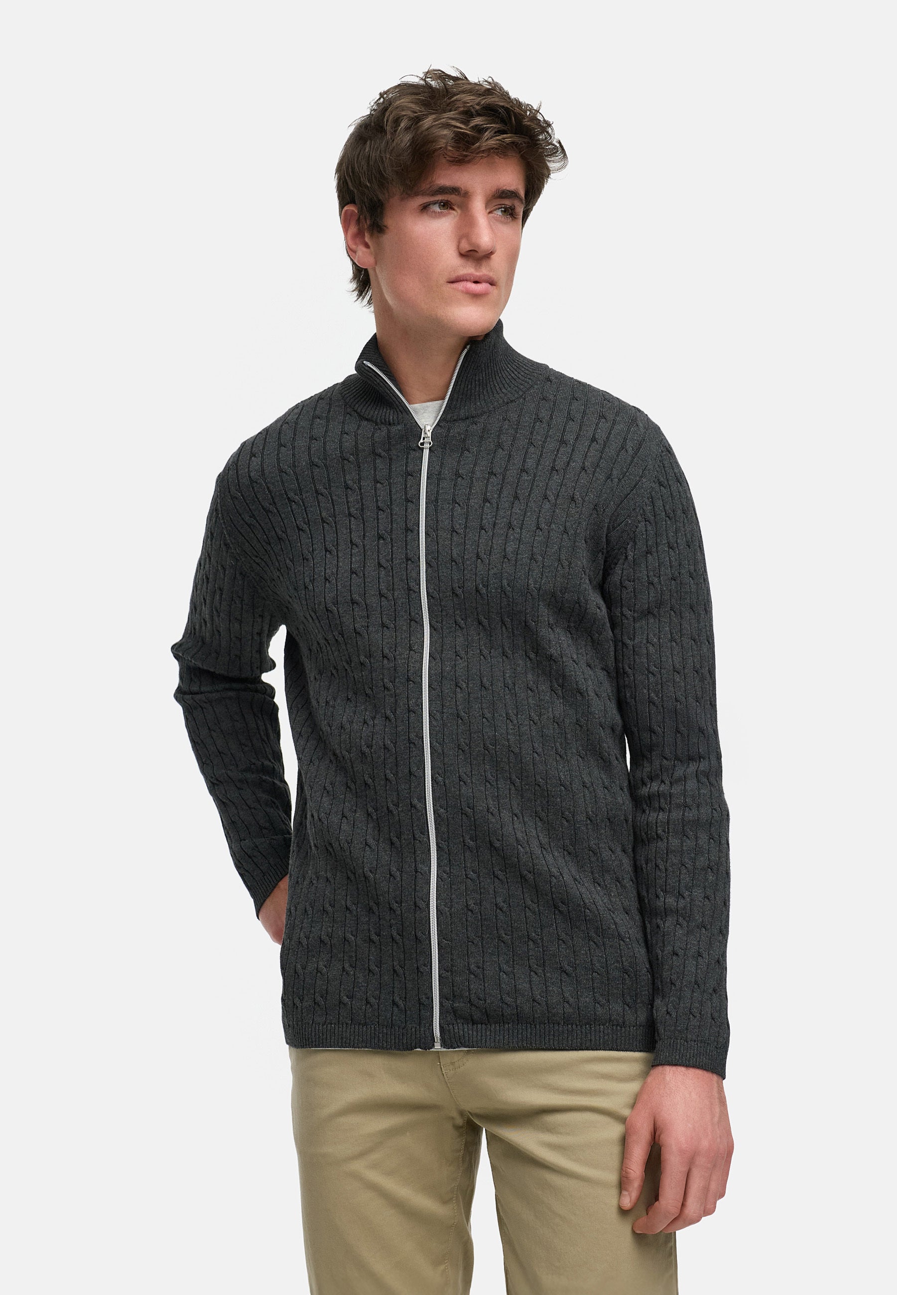 Strickjacke KSCable Zip Charcoal Mix