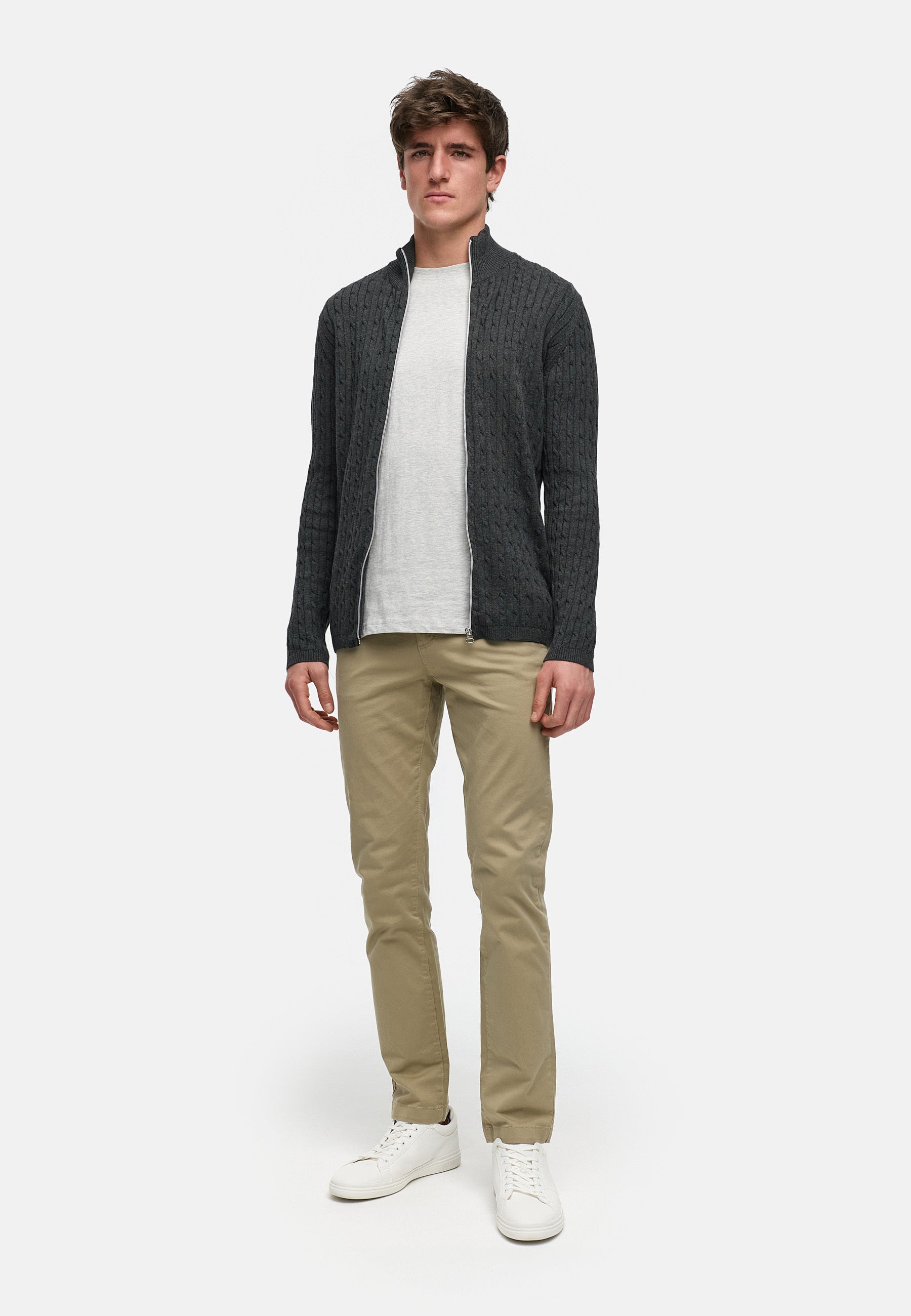 Strickjacke KSCable Zip Charcoal Mix