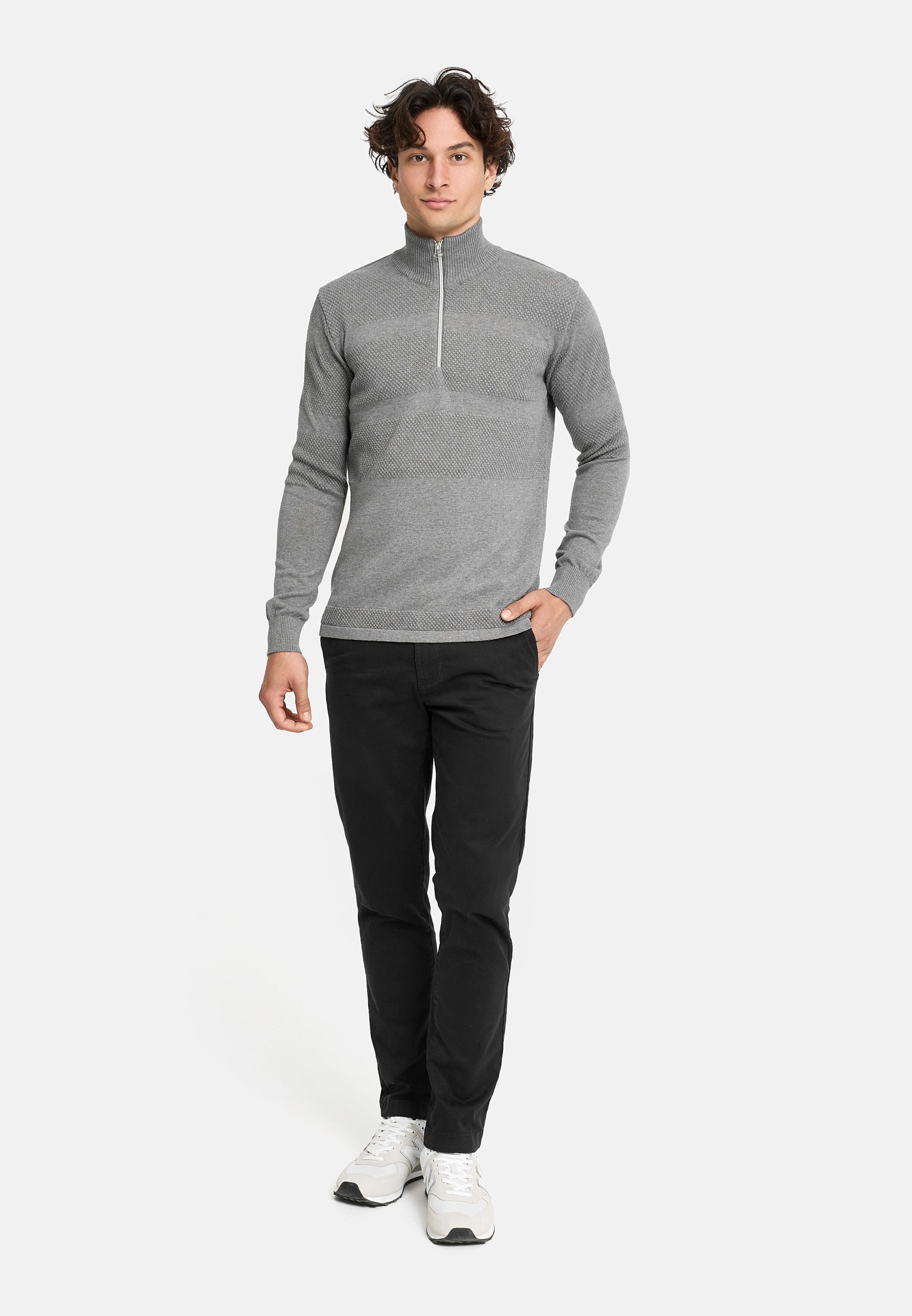 Strickpullover KSHannes Half-Zip Lt Grey Mix
