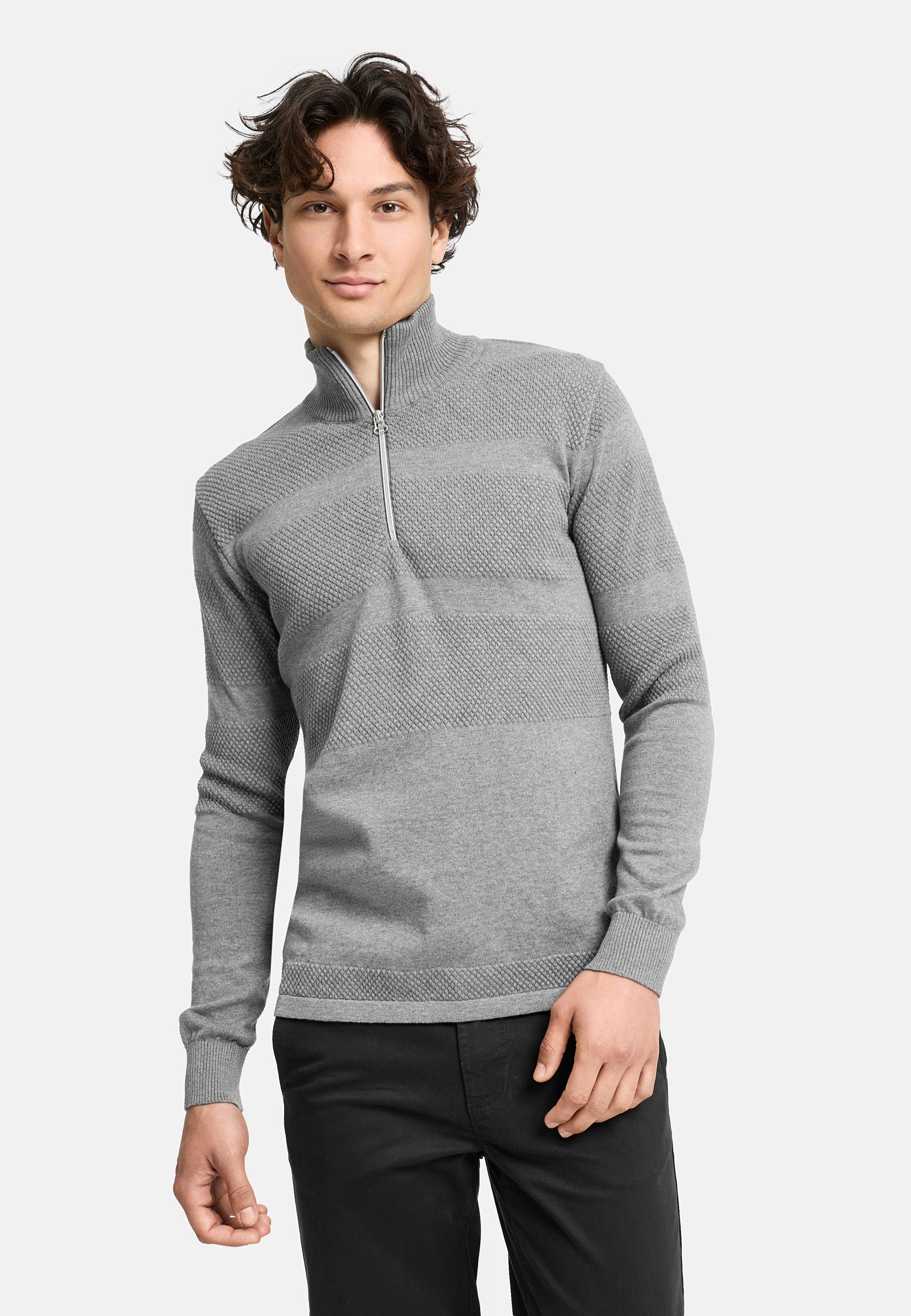 Strickpullover KSHannes Half-Zip Lt Grey Mix