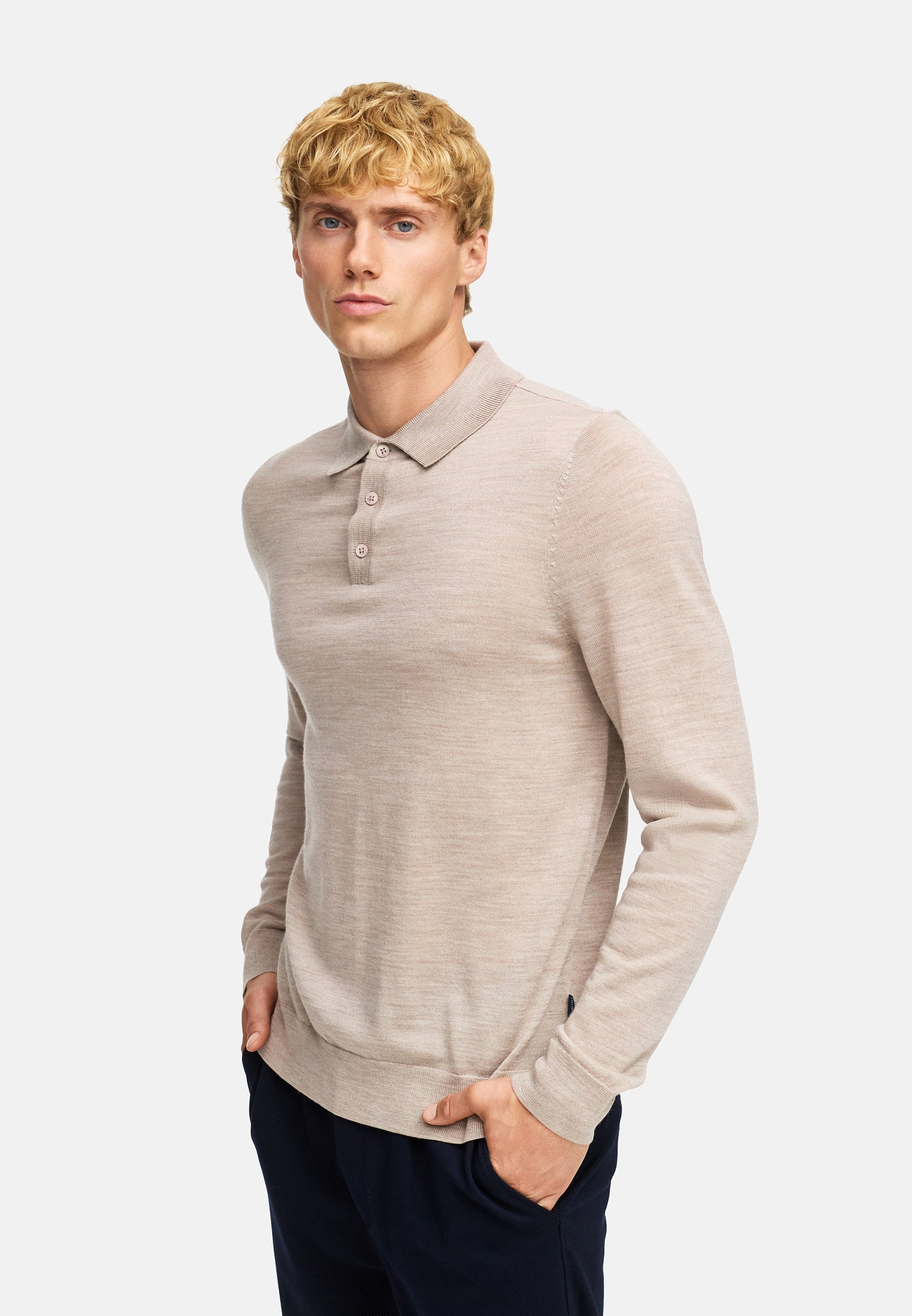 Strickpullover KSJohannes merino polo knit Sand mix