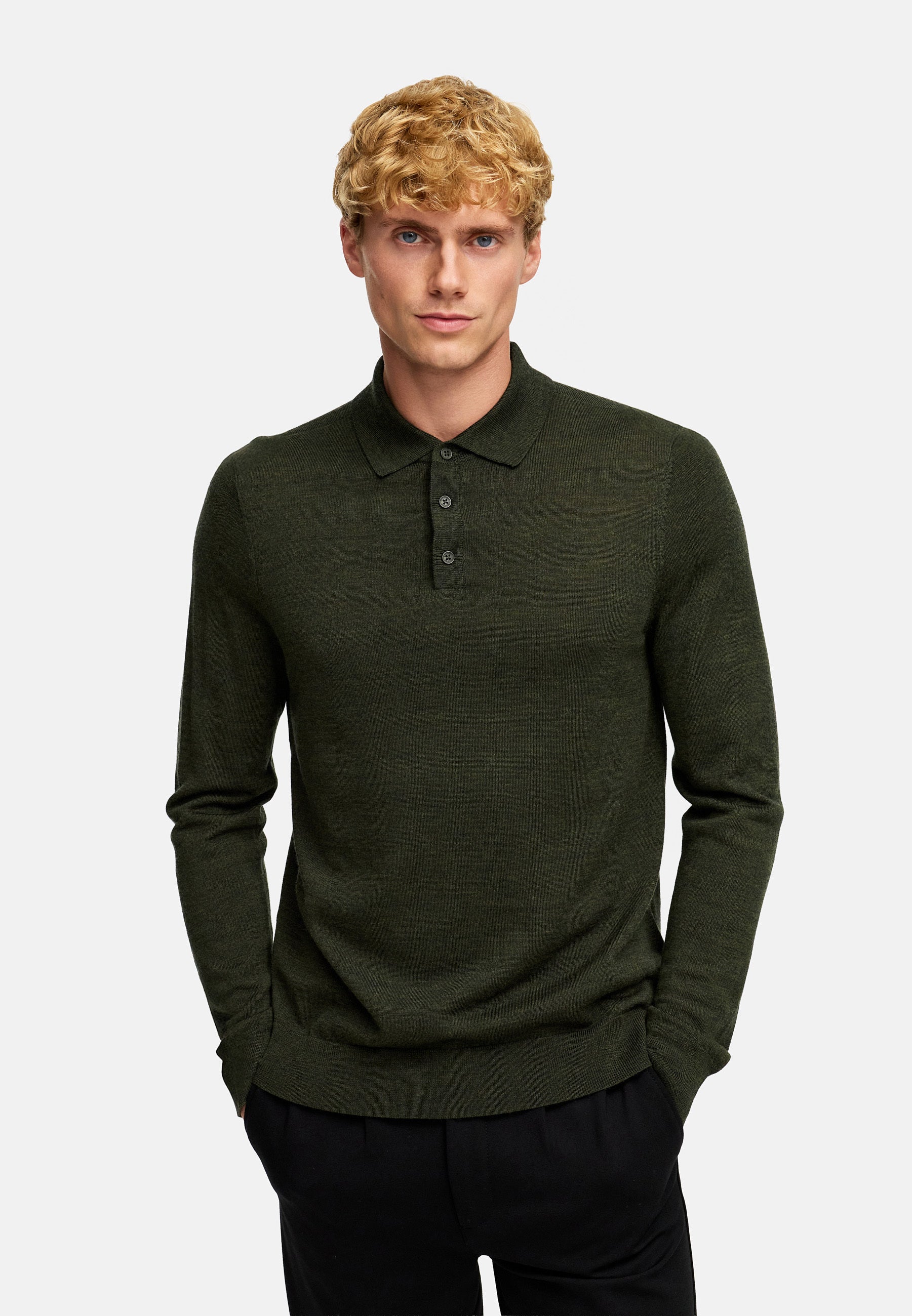 Strickpullover KSJohannes merino polo knit Army Mix
