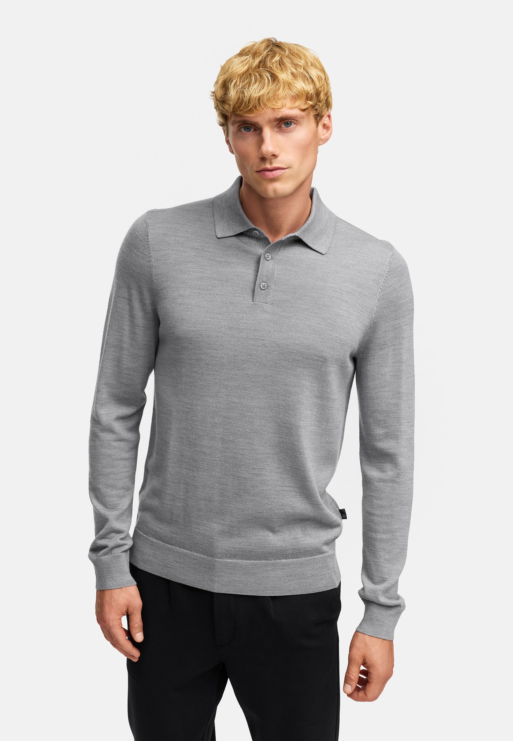 Strickpullover KSJohannes merino polo knit Lt Grey Mix