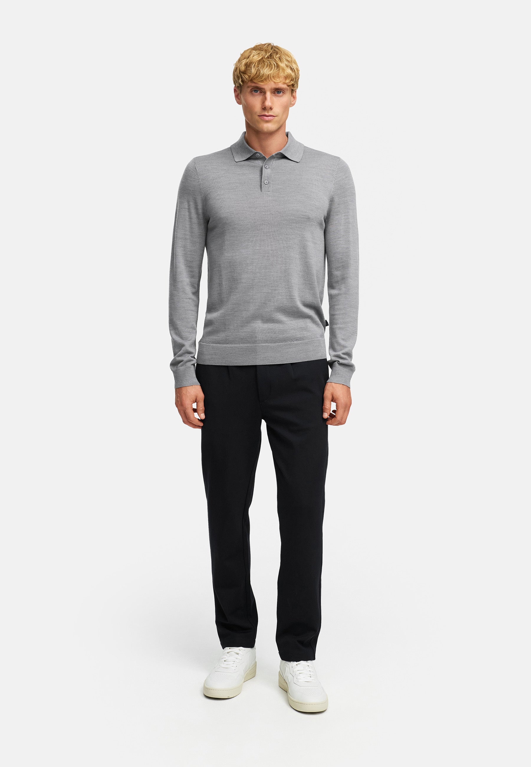 Strickpullover KSJohannes merino polo knit Lt Grey Mix