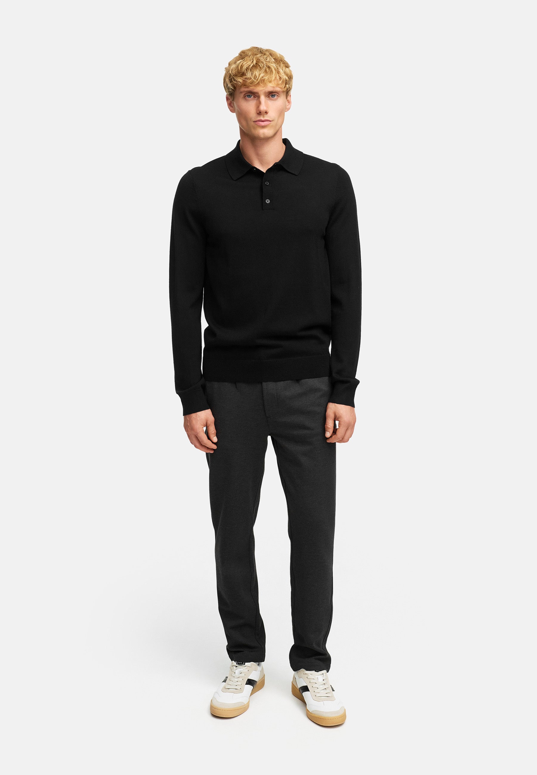 Strickpullover KSJohannes merino polo knit Black