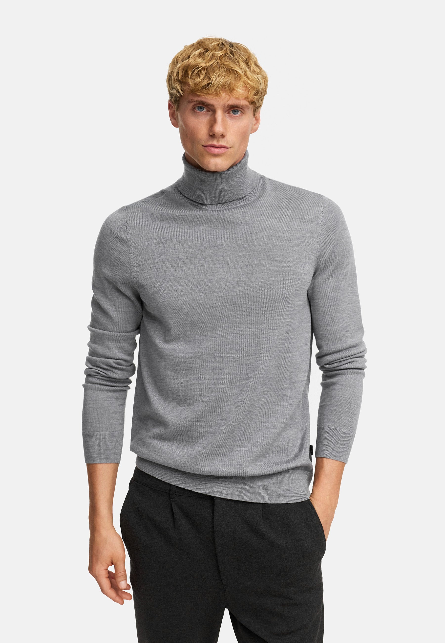 Rollkragen KSJohannes merino roll neck knit Lt Grey Mix