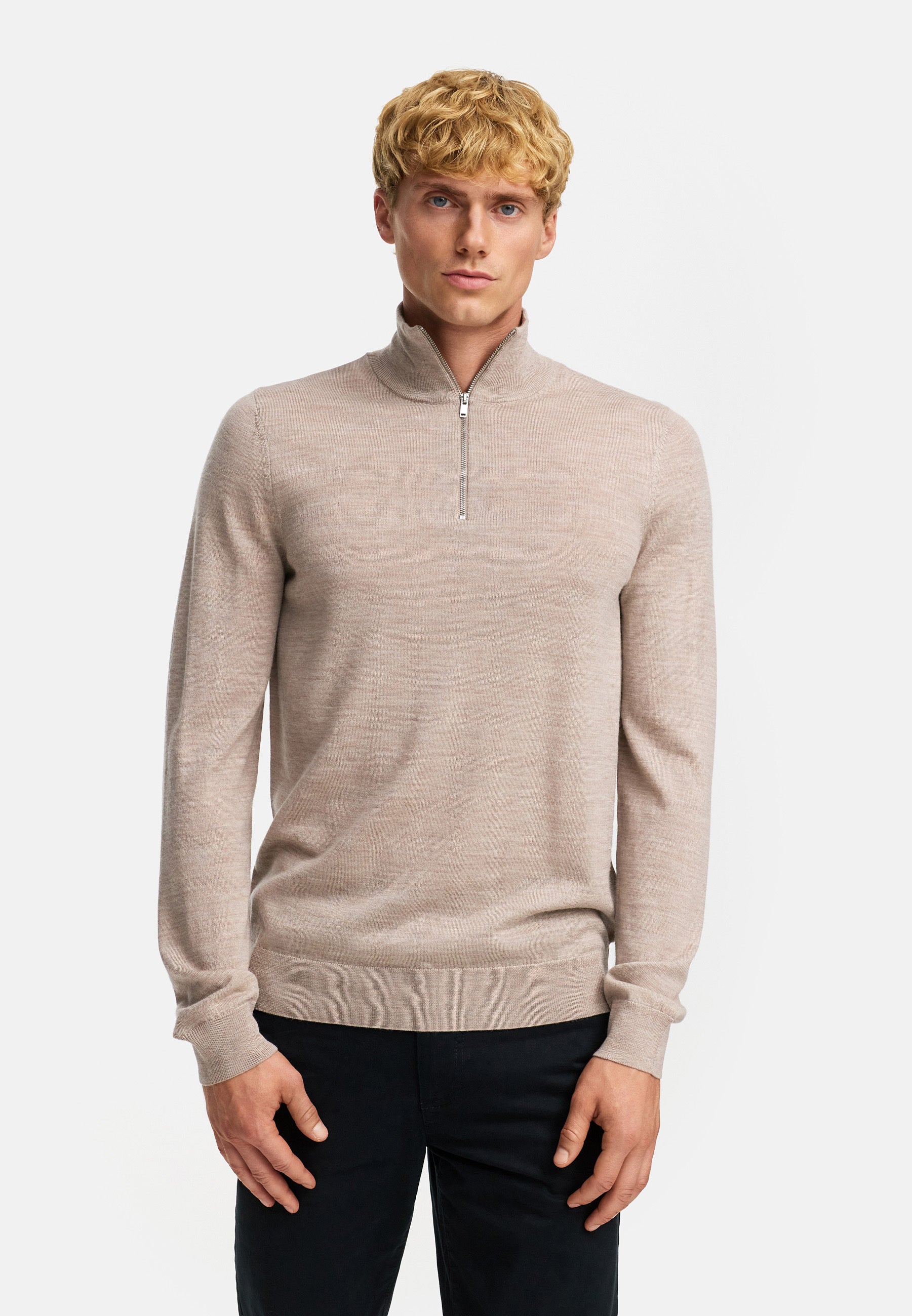 Strickpullover KSJohannes merino half zip knit Sand mix