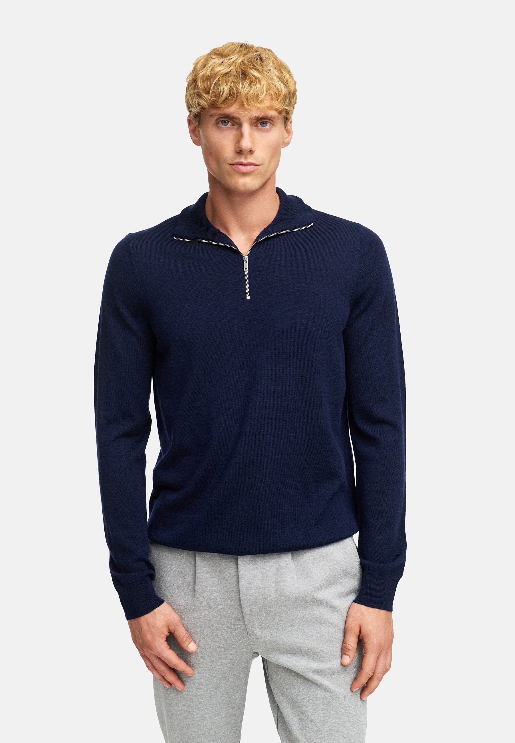 Strickpullover KSJohannes merino half zip knit Sky Captain