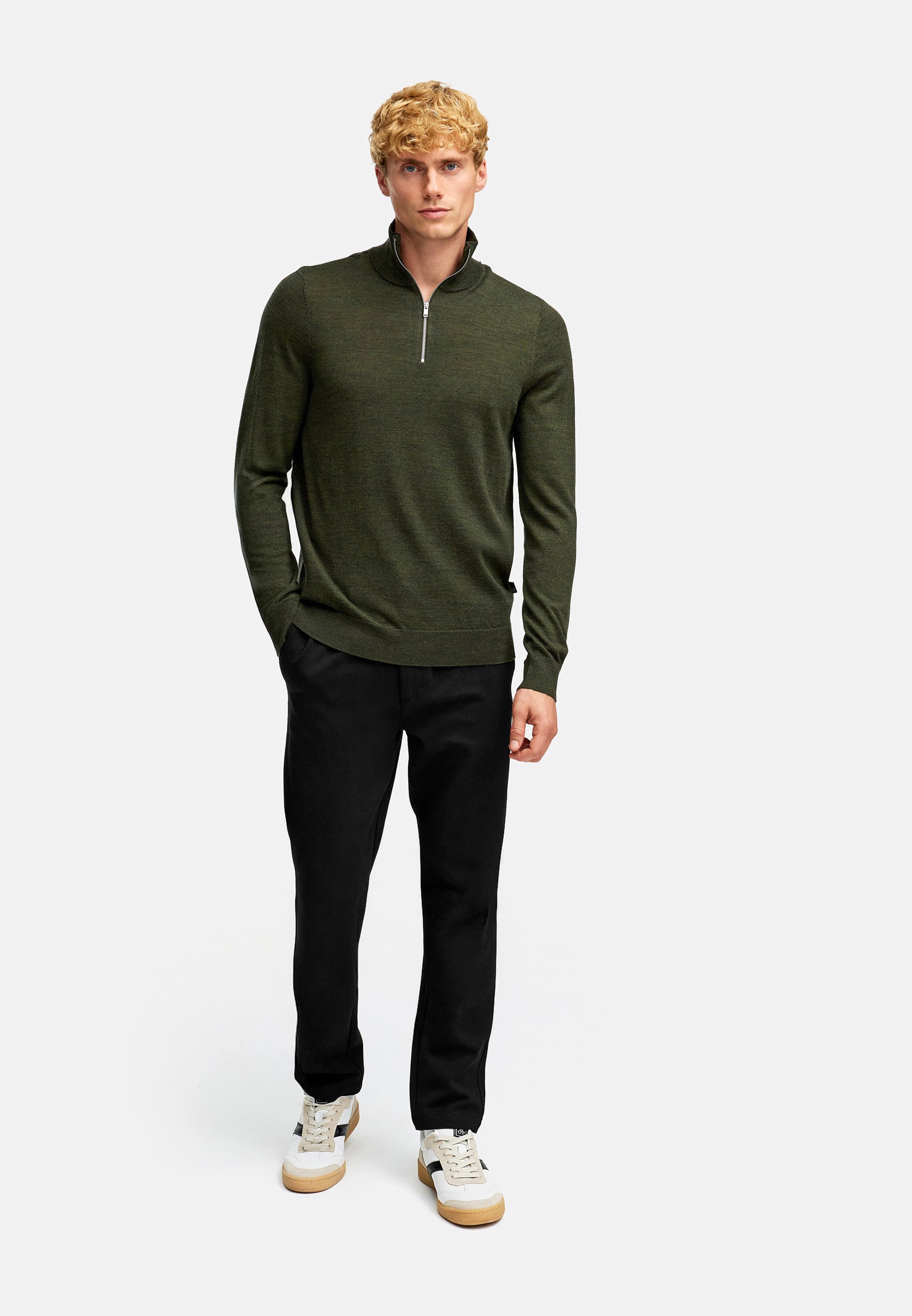 Strickpullover KSJohannes merino half zip knit Army Mix