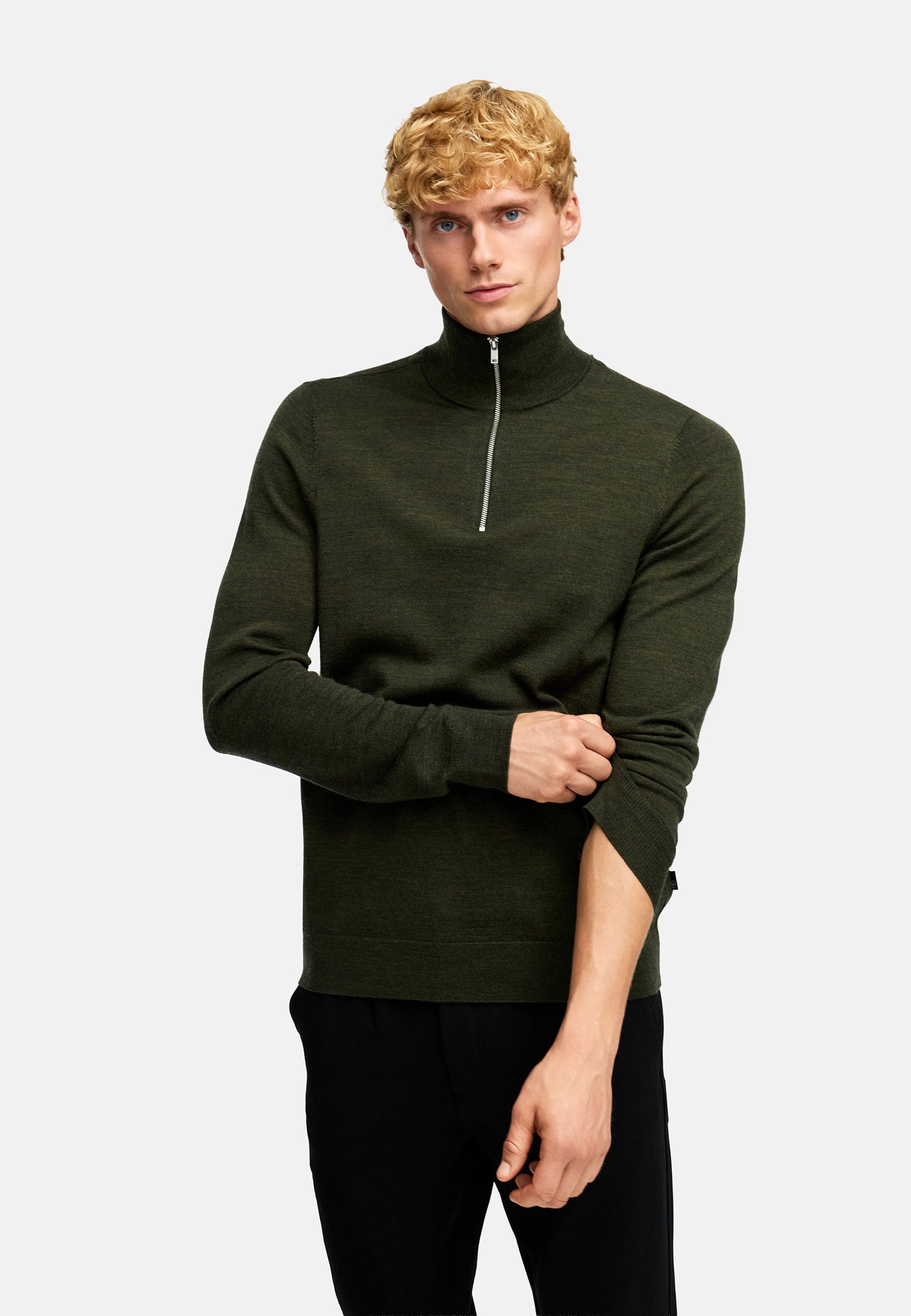 Strickpullover KSJohannes merino half zip knit Army Mix