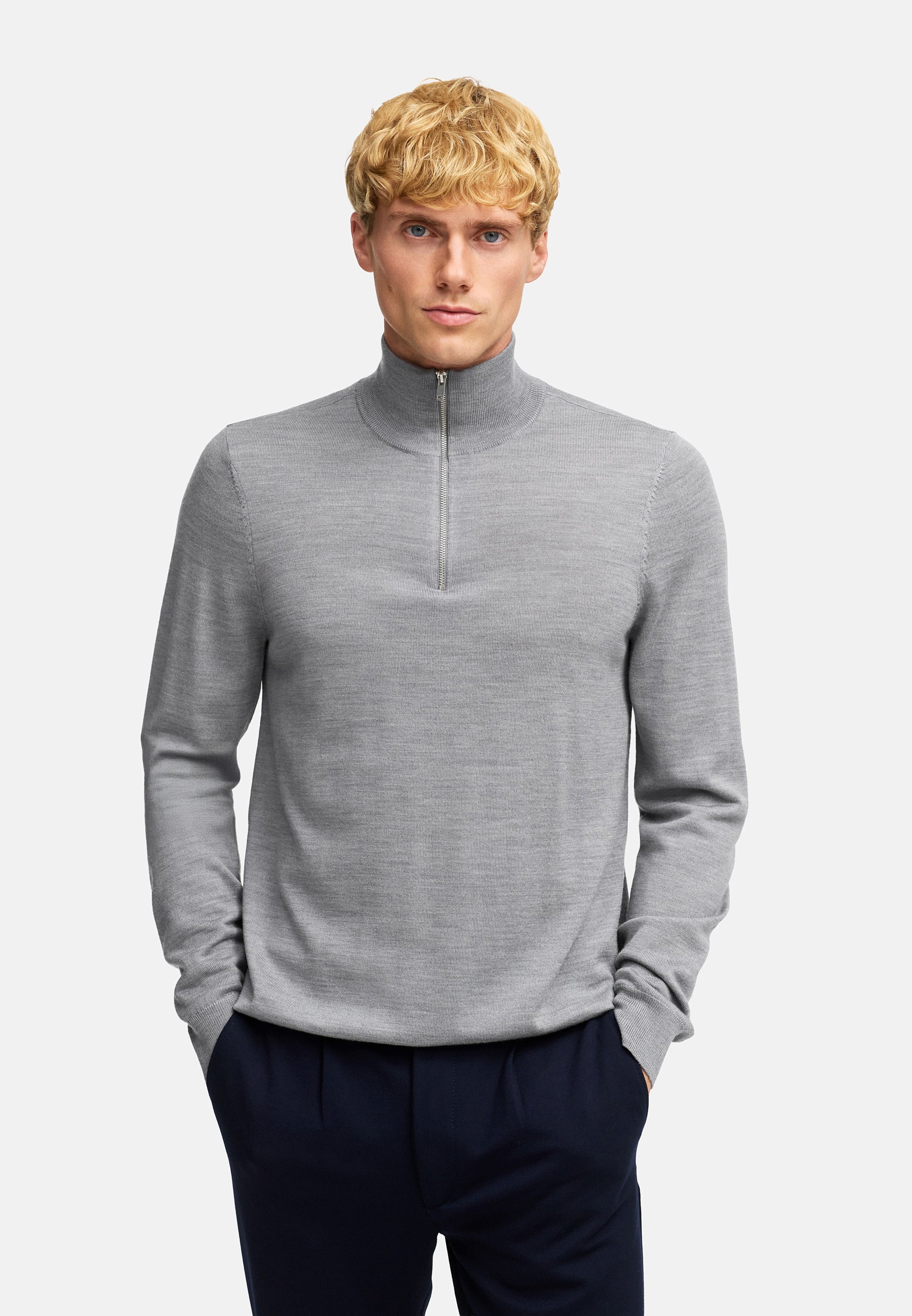 Strickpullover KSJohannes merino half zip knit Lt Grey Mix