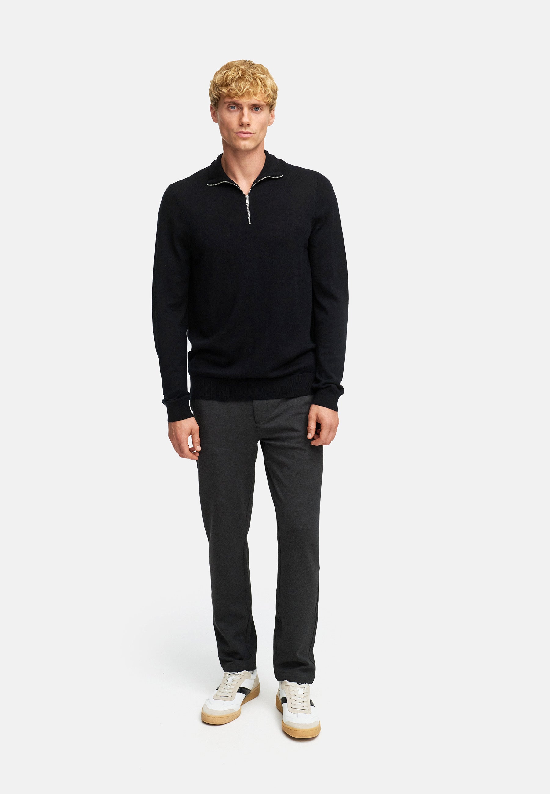 Strickpullover KSJohannes merino half zip knit Black
