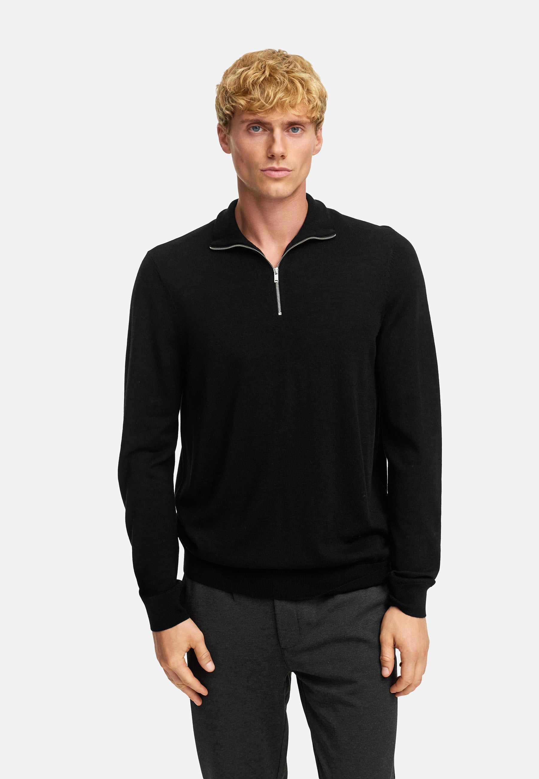 Strickpullover KSJohannes merino half zip knit Black