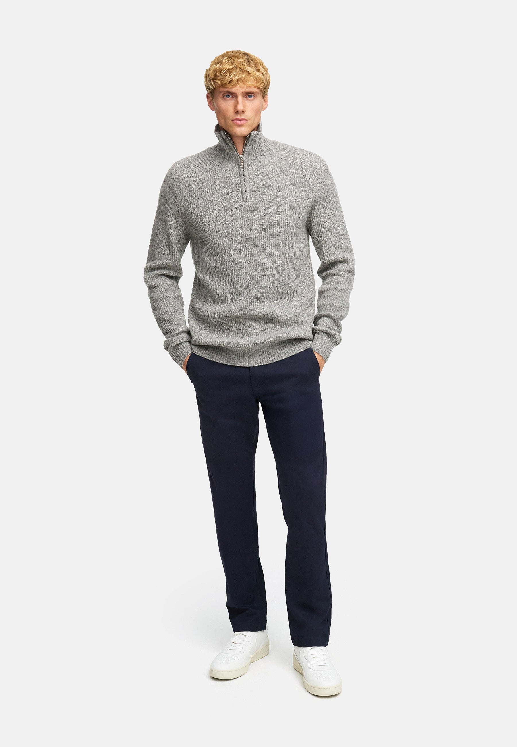 Strickpullover KSDorsey half zip knit Lt Grey Mix