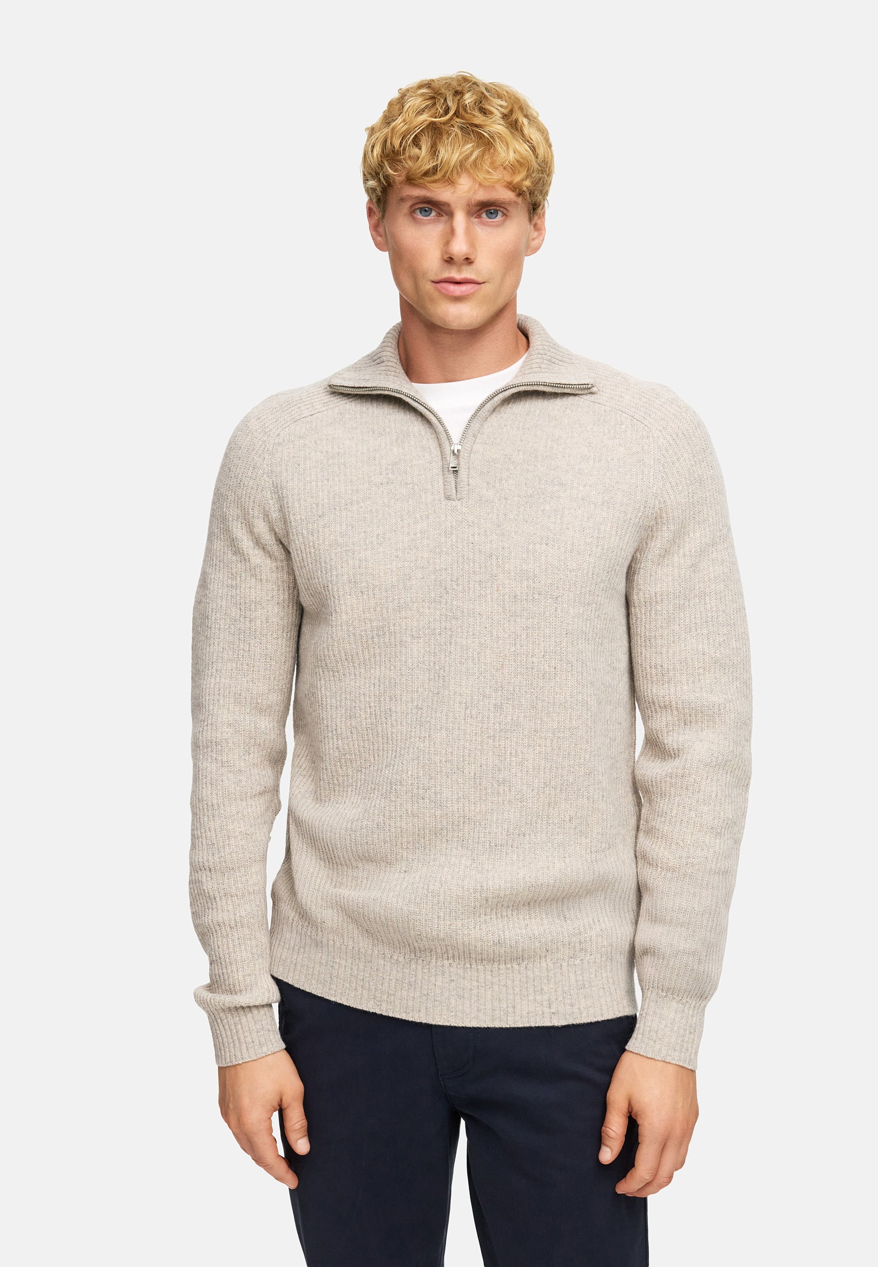 KRONSTADT | Men's Knitted Sweater KSDorsey Knit Half Zip Stone mix