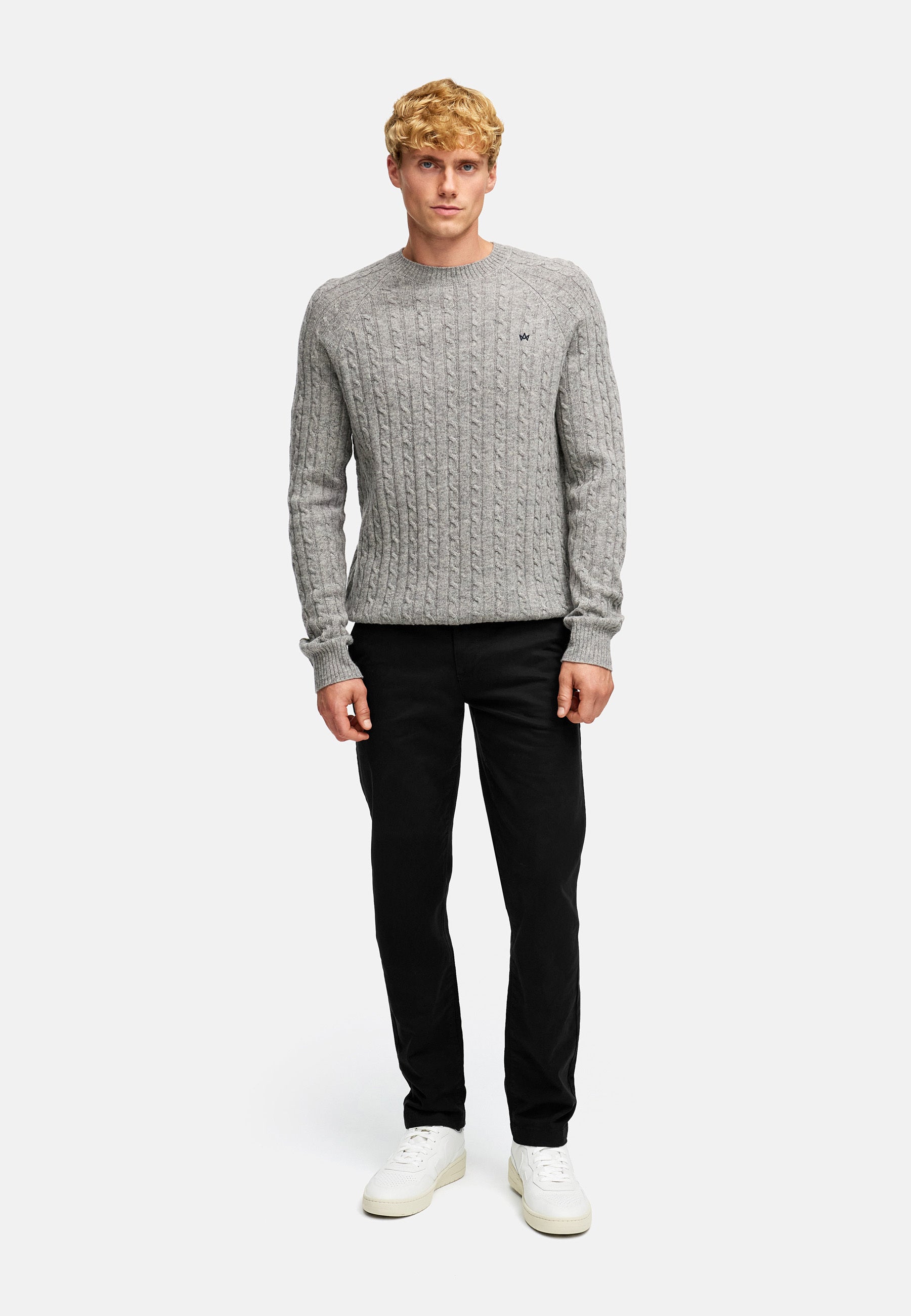 Strickpullover KSFlynn cabel crew neck knit Lt Grey Mix