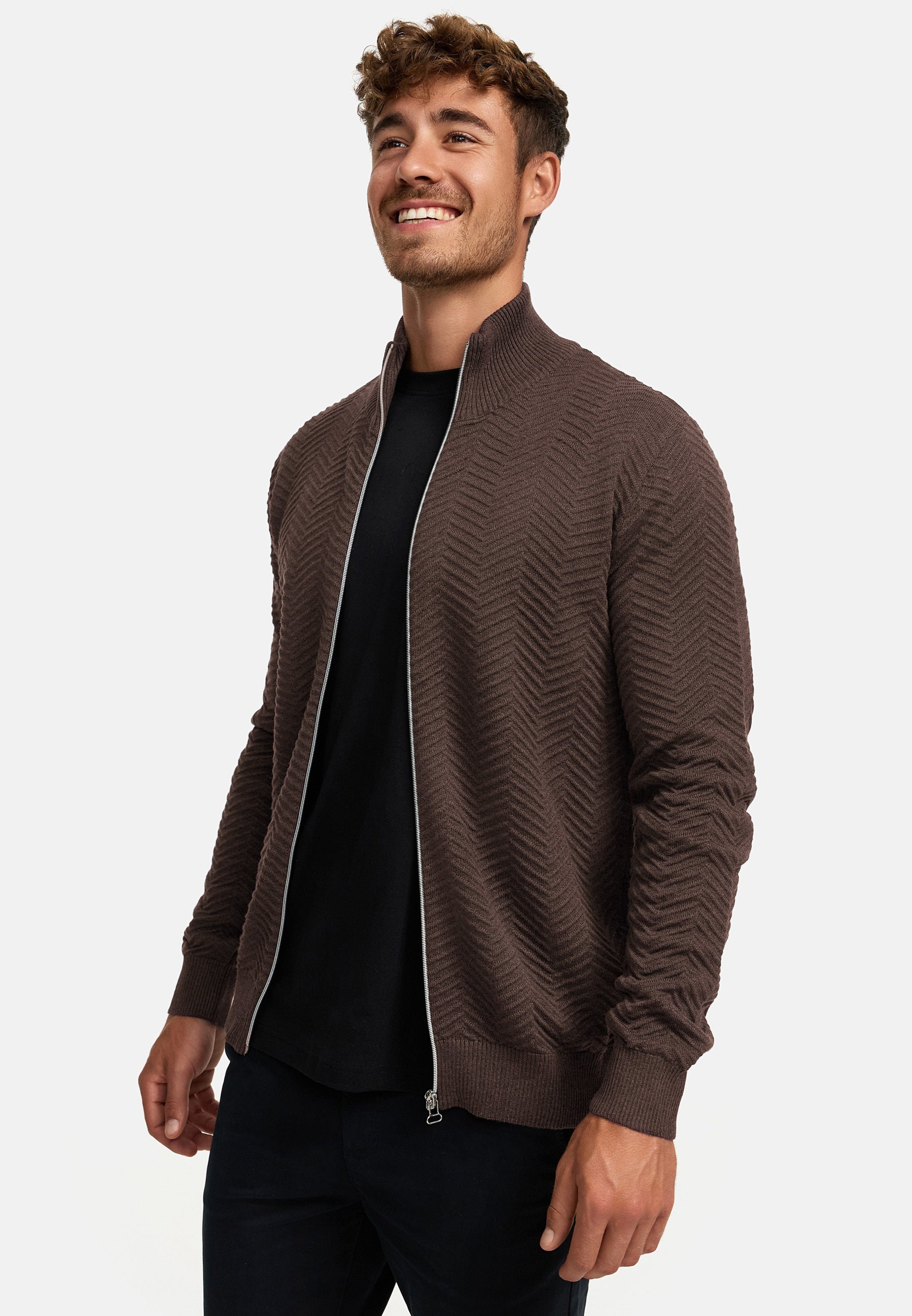 KRONSTADT | Men's Knitted Jacket KSCarlo Zip Chocolate Plum Mix