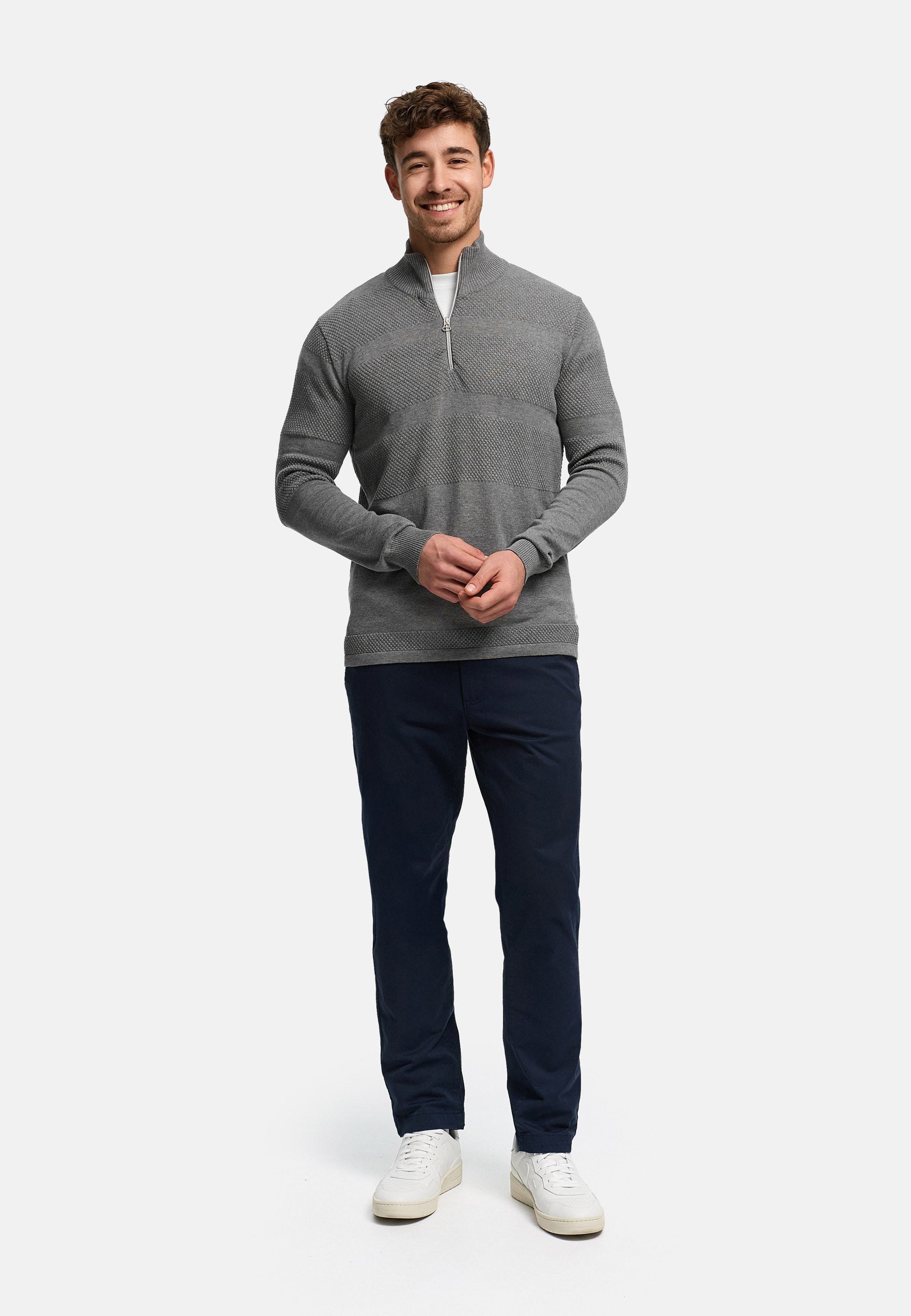 Strickpullover KSHannes Half-Zip Lt Grey Mix Produktbild