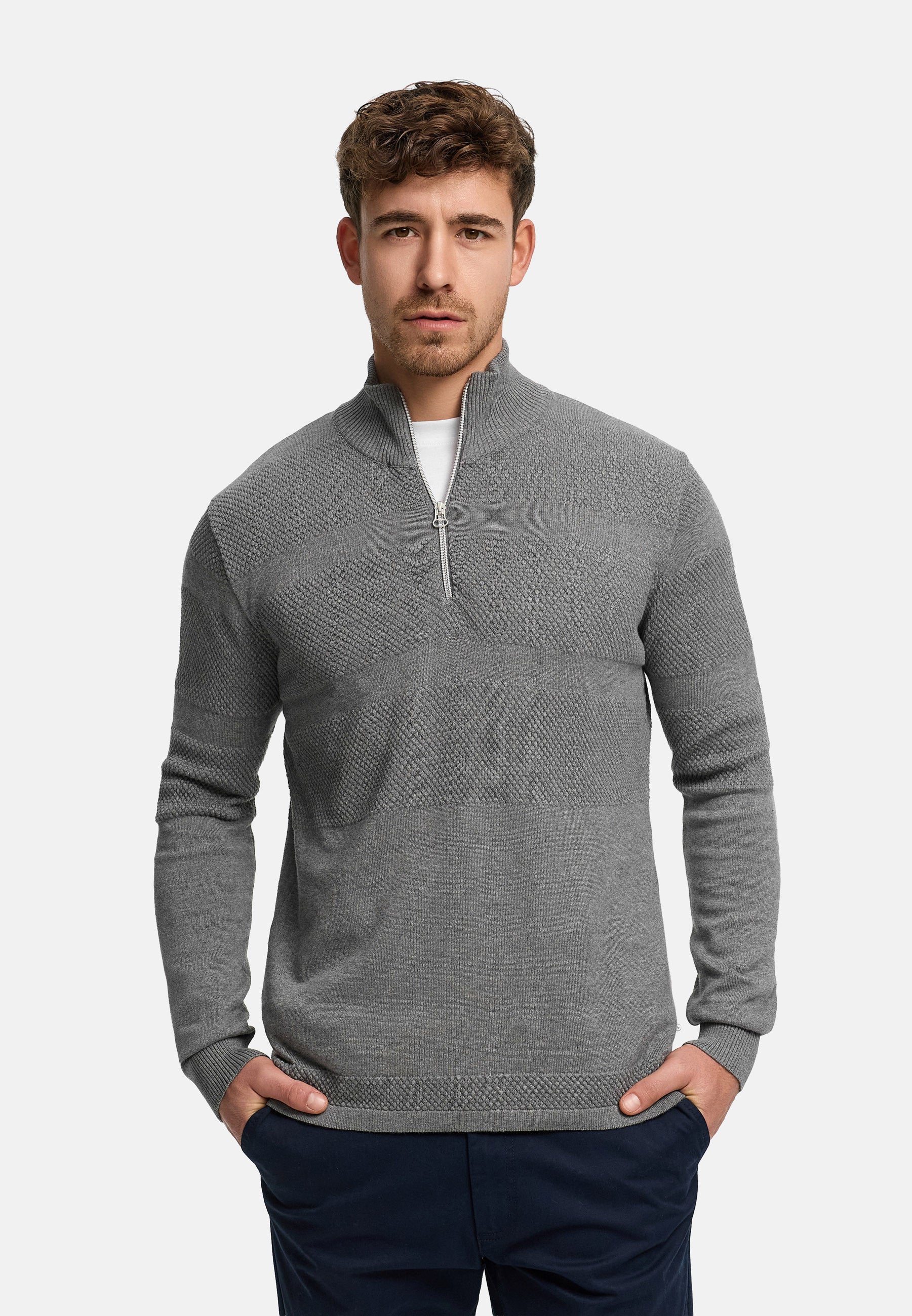 Strickpullover KSHannes Half-Zip Lt Grey Mix Produktbild