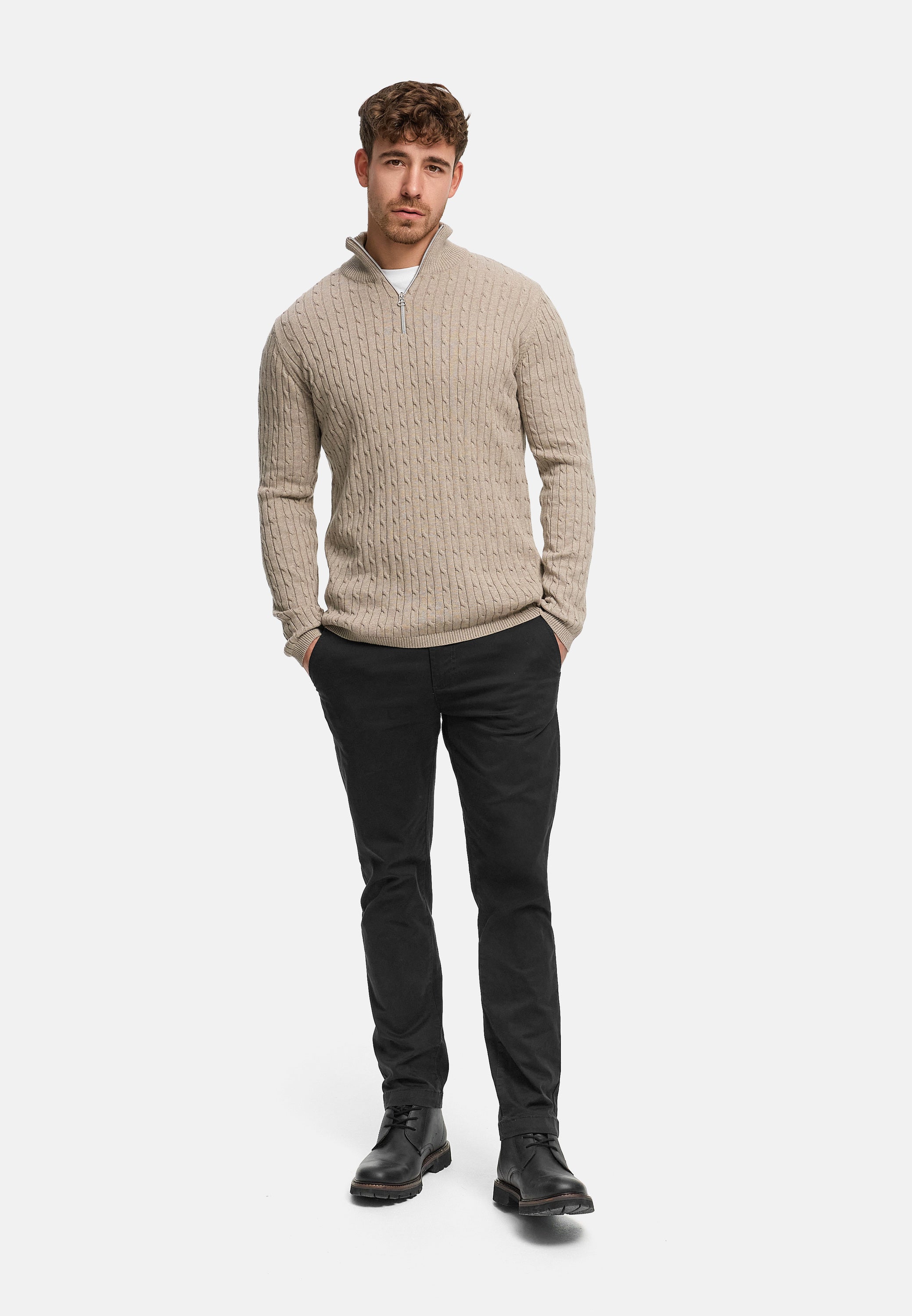 Strickpullover KSCable Half-Zip Beige Mix