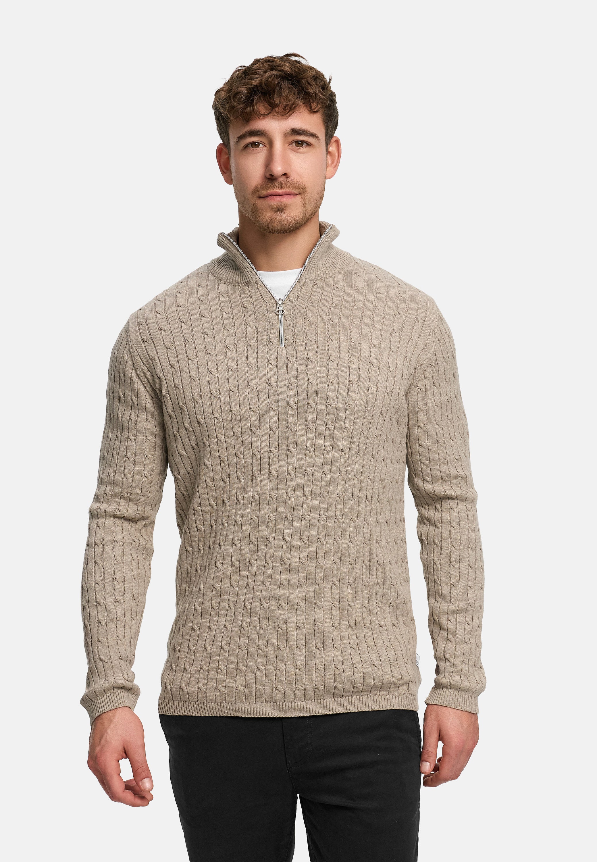 Strickpullover KSCable Half-Zip Beige Mix