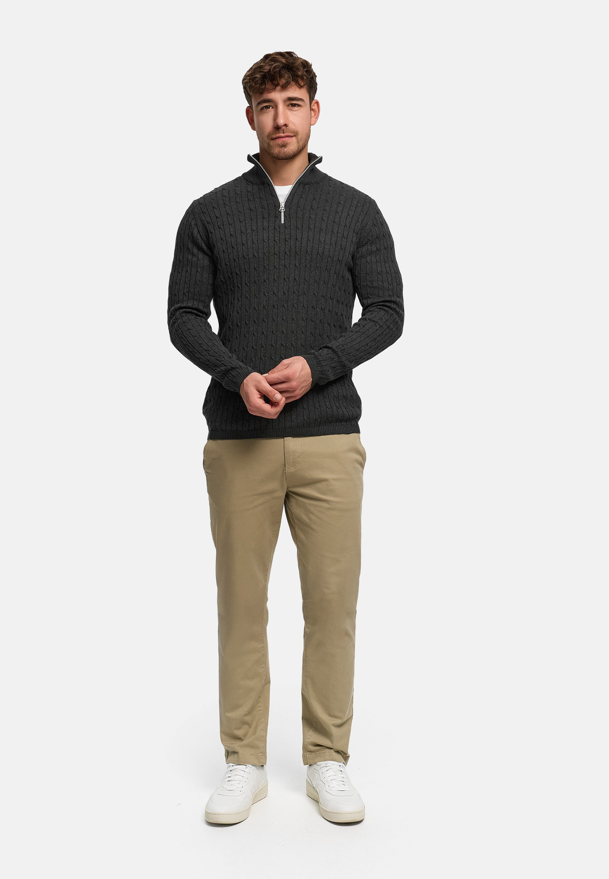 Strickpullover KSCable Half-Zip Charcoal Mix