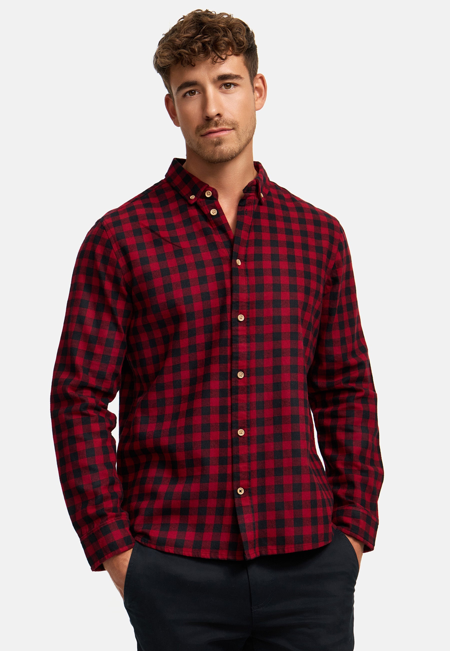 KRONSTADT | Men's Long-Sleeve Shirt KSJohan Plaid Fiery Red