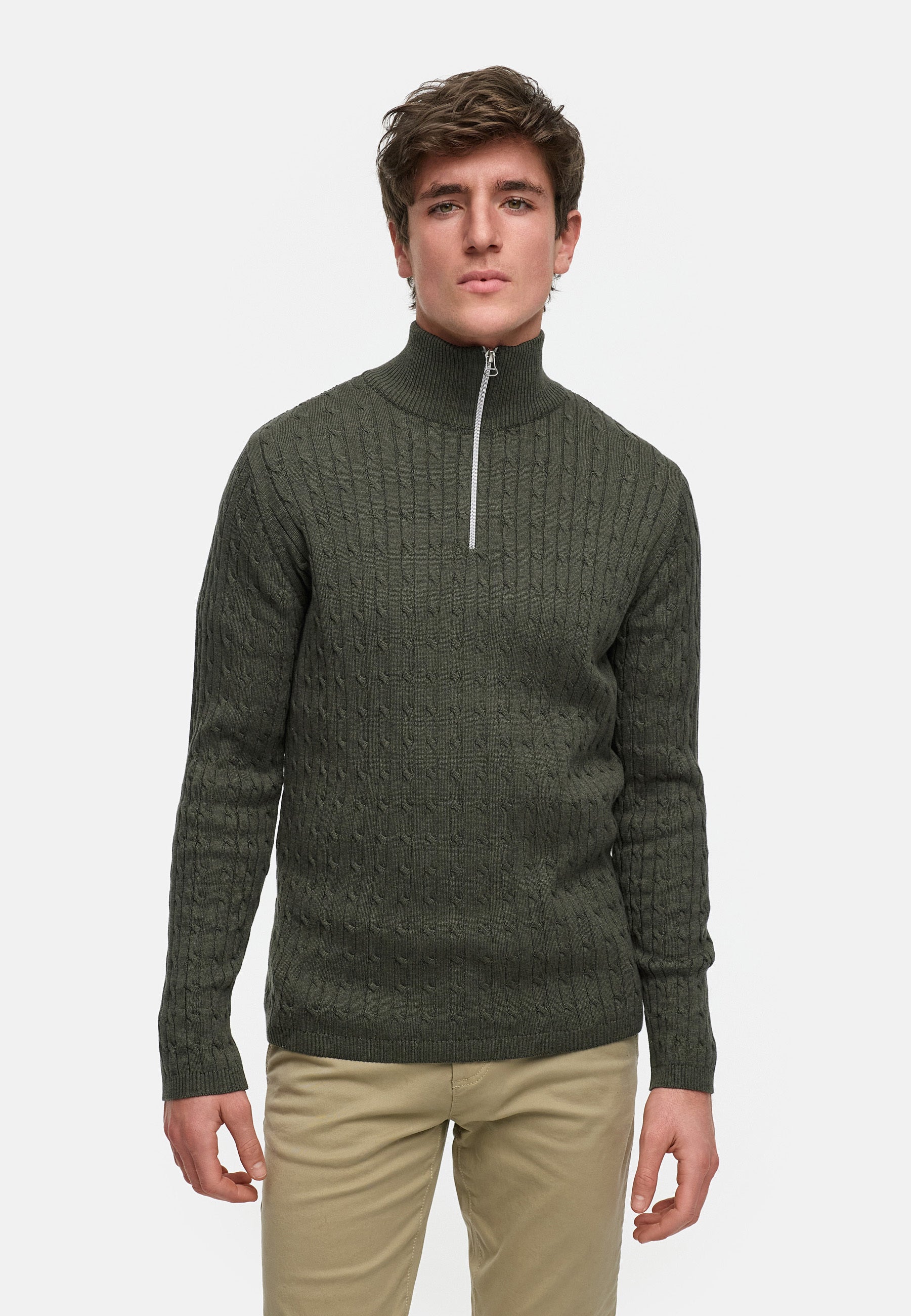 Strickpullover KSCable Half-Zip Army Mix