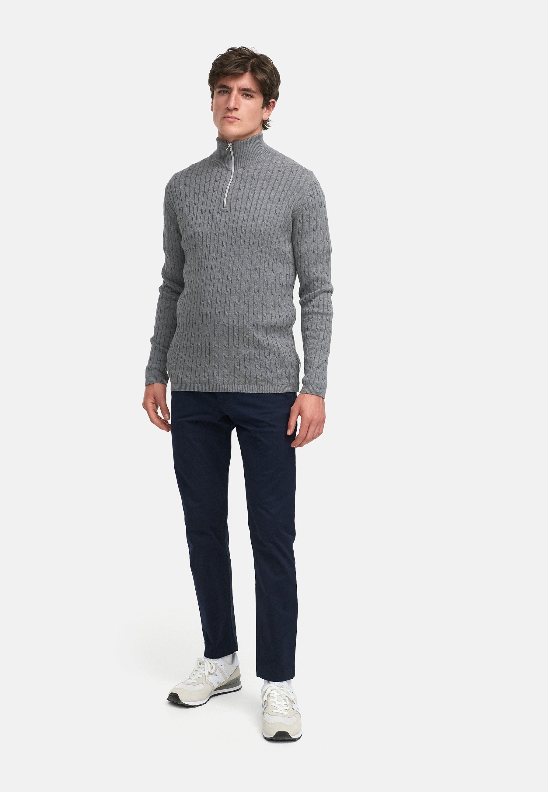 Strickpullover KSCable Half-Zip Lt Grey Mix