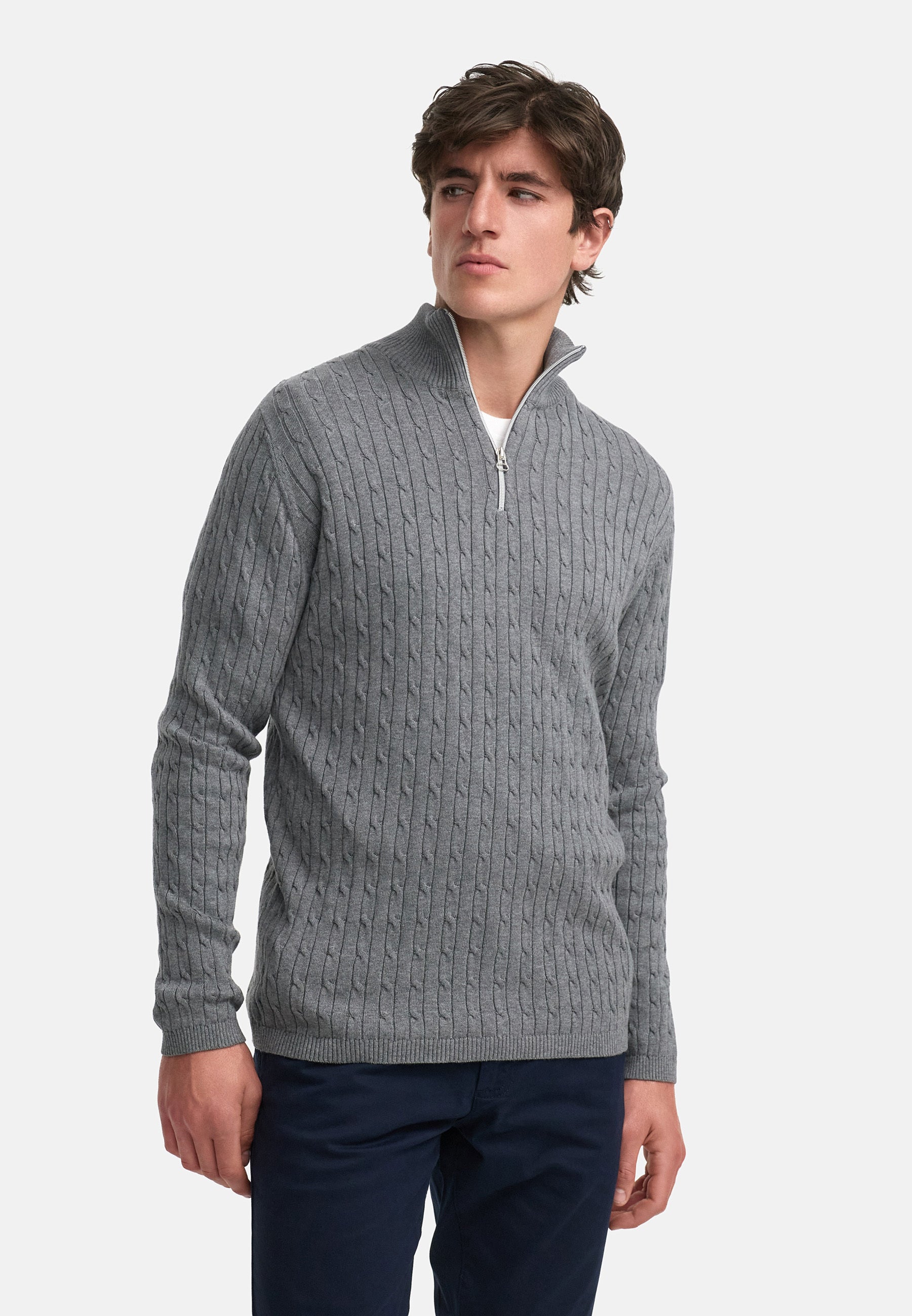 Strickpullover KSCable Half-Zip Lt Grey Mix