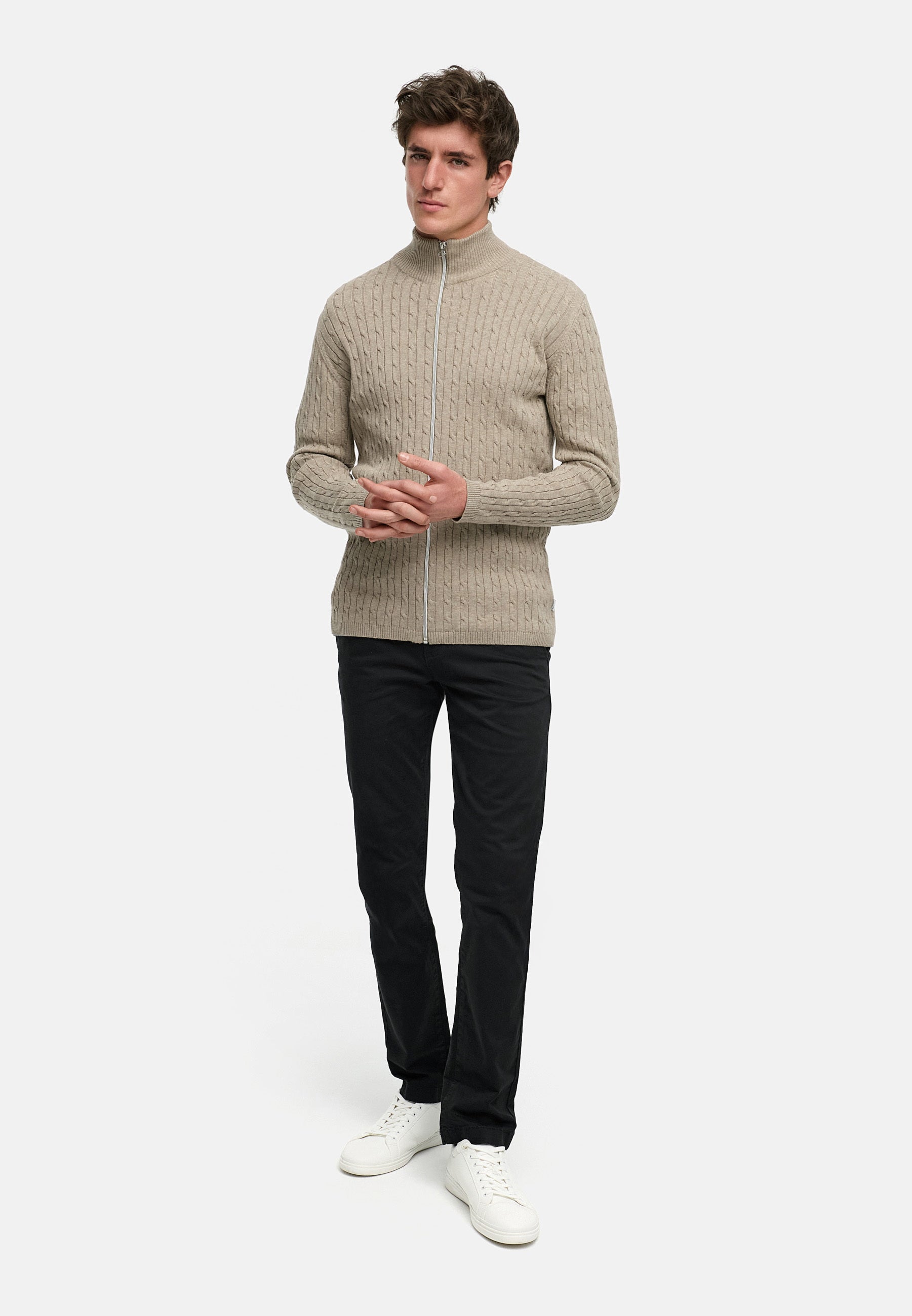 Strickjacke KSCable Zip Beige Mix