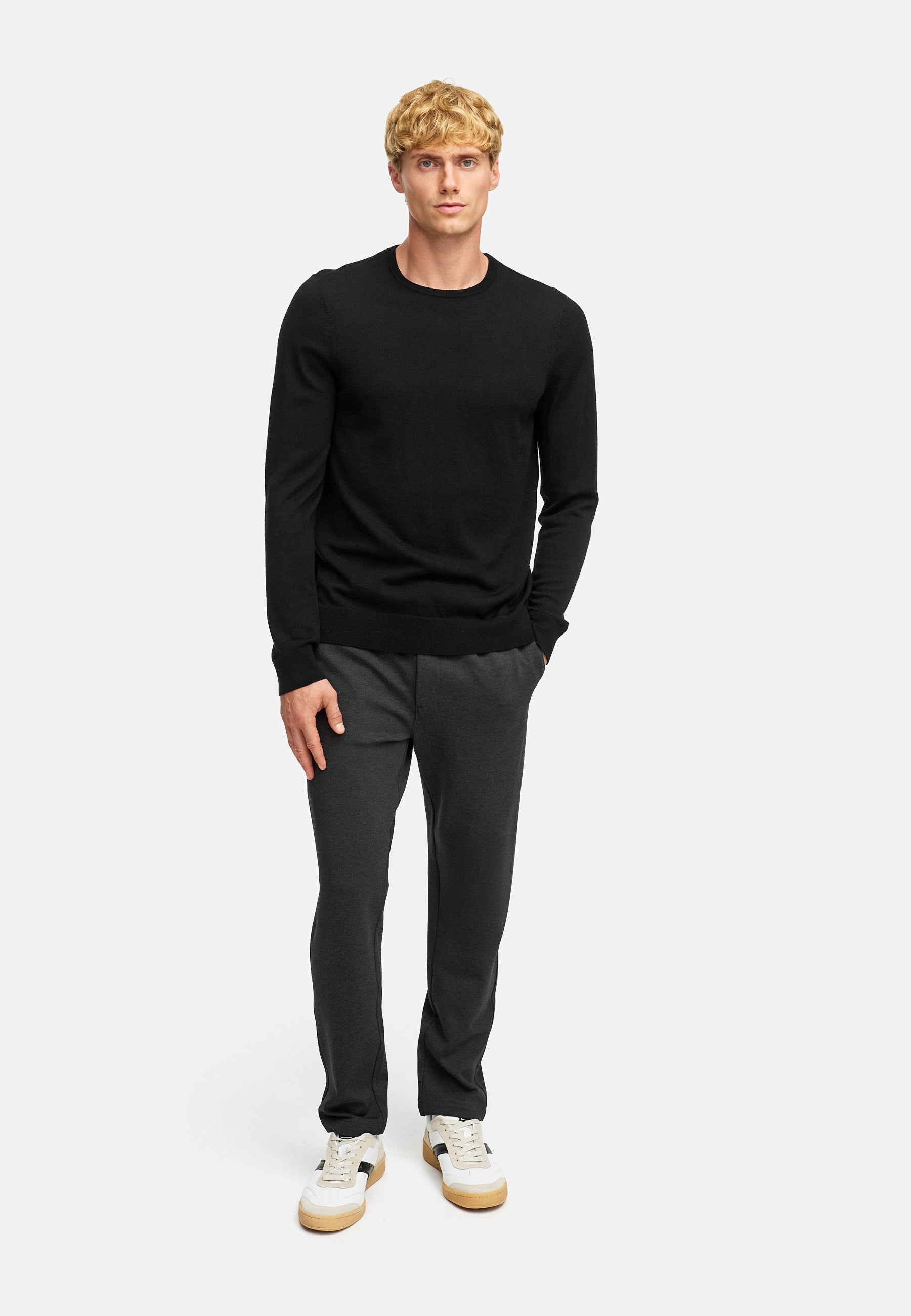 Strickpullover KSJohannes merino crew knit Black