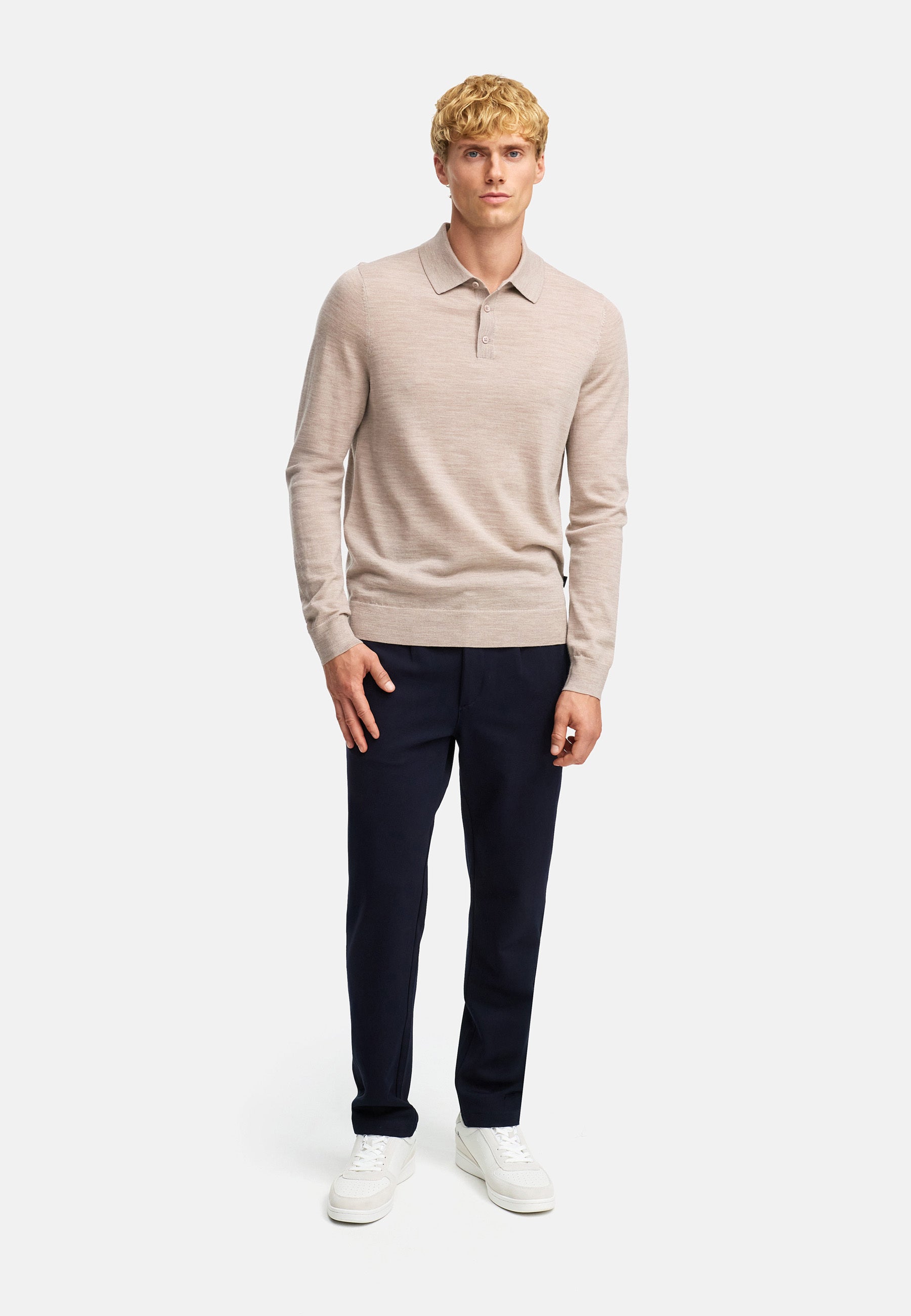 Strickpullover KSJohannes merino polo knit Sand mix