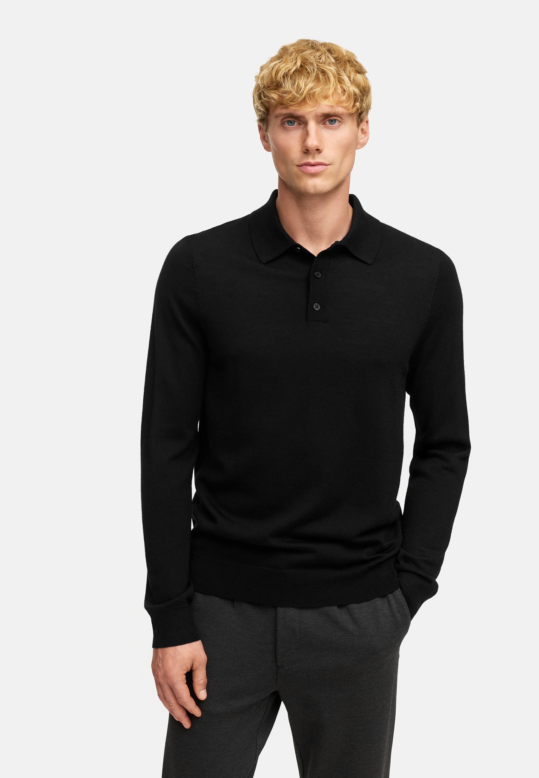 Strickpullover KSJohannes merino polo knit Black