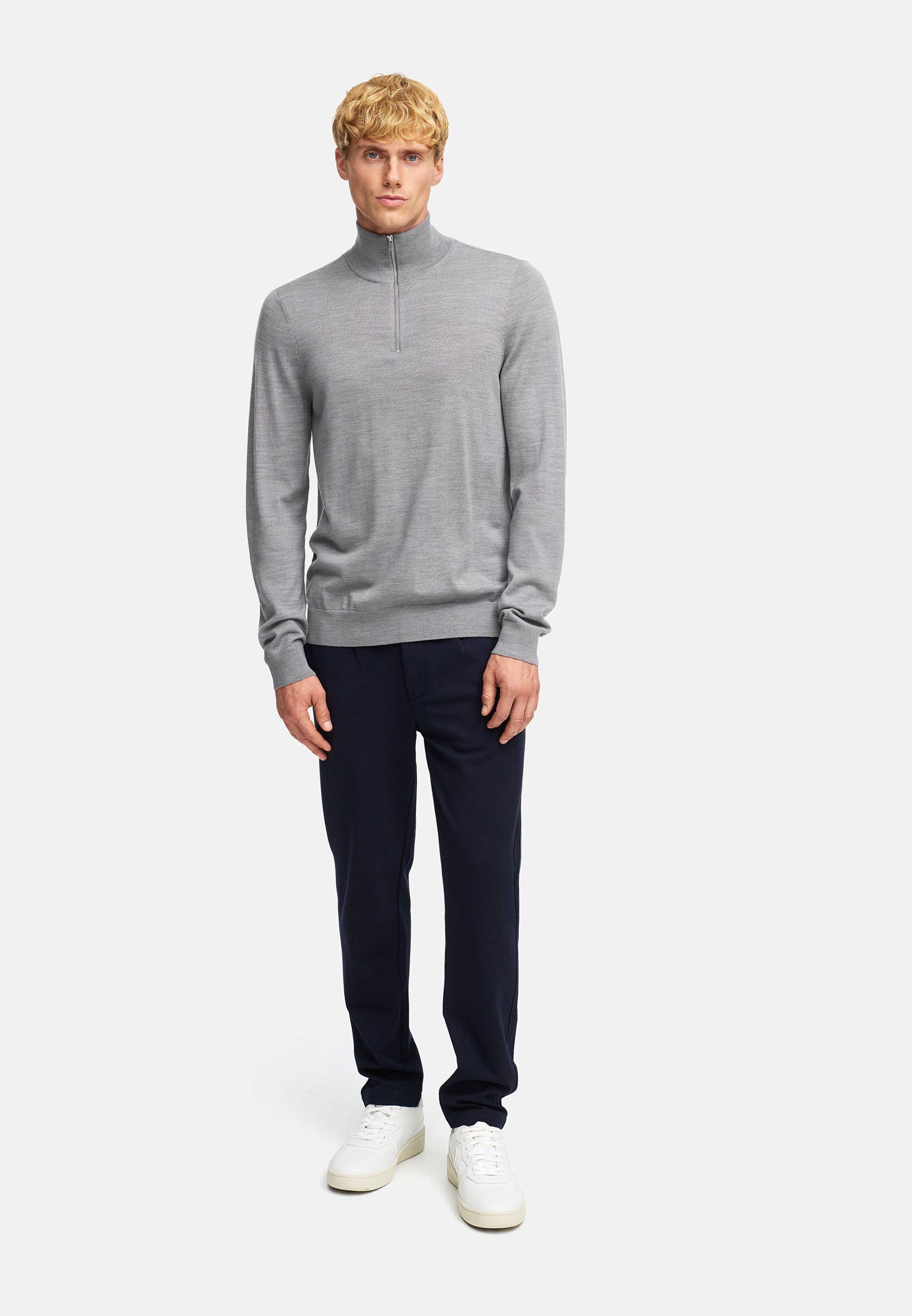 Strickpullover KSJohannes merino half zip knit Lt Grey Mix